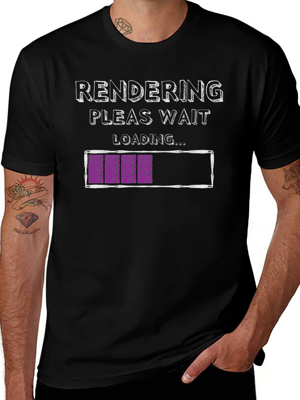 Rendering Please Wait Loading Funny Black T-Shirt