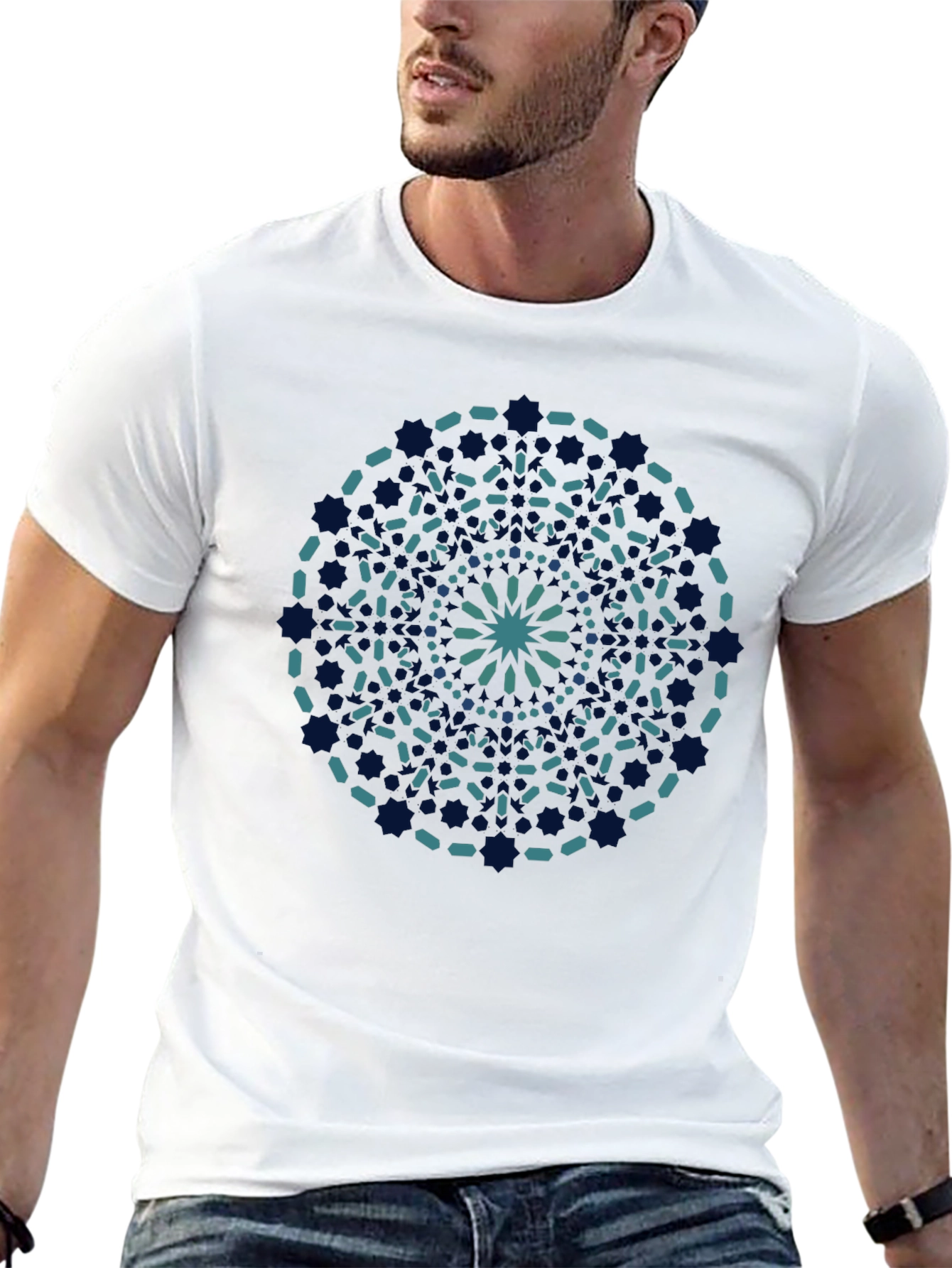 Geometric Mandala Print Black T-Shirt
