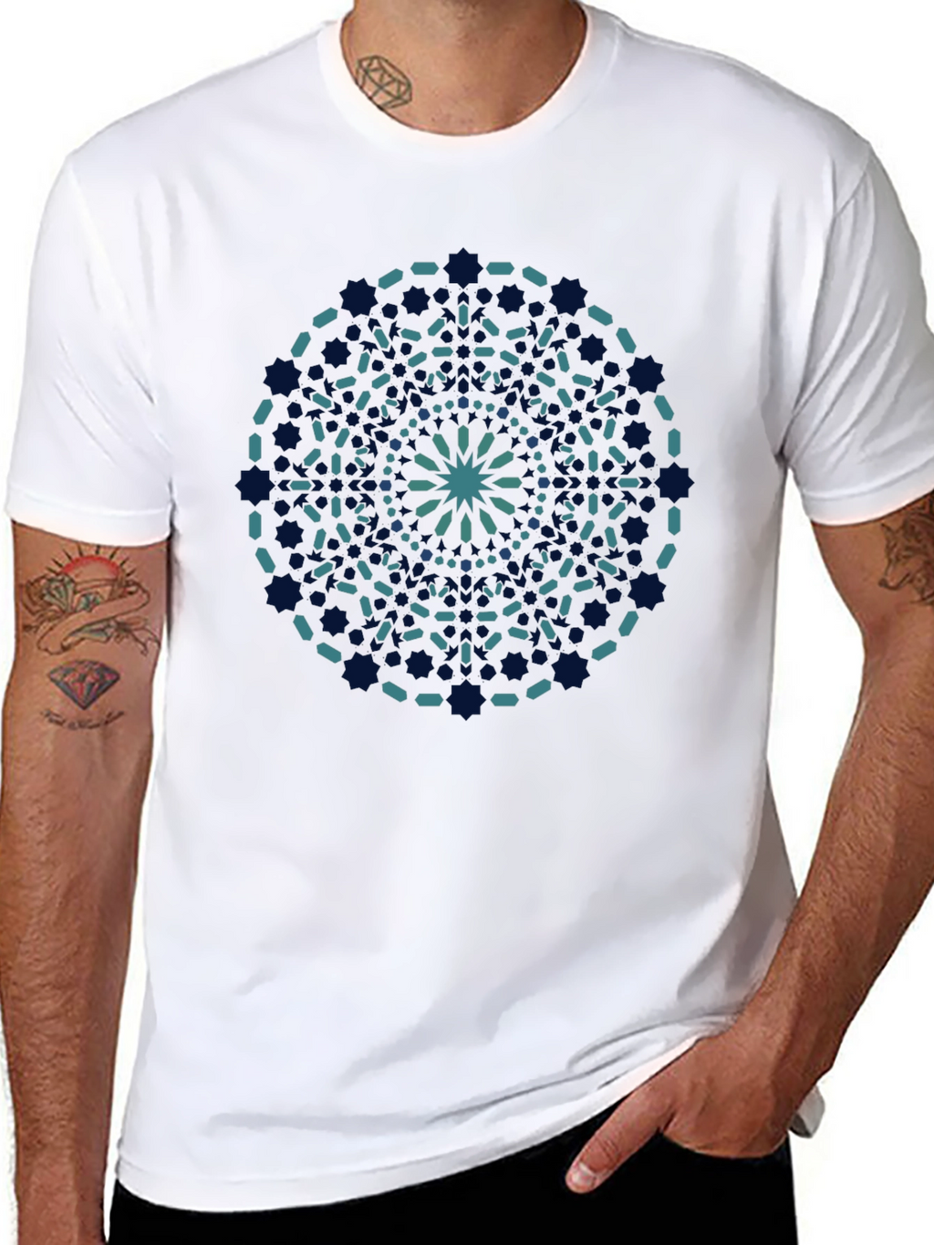 Geometric Mandala Print Black T-Shirt