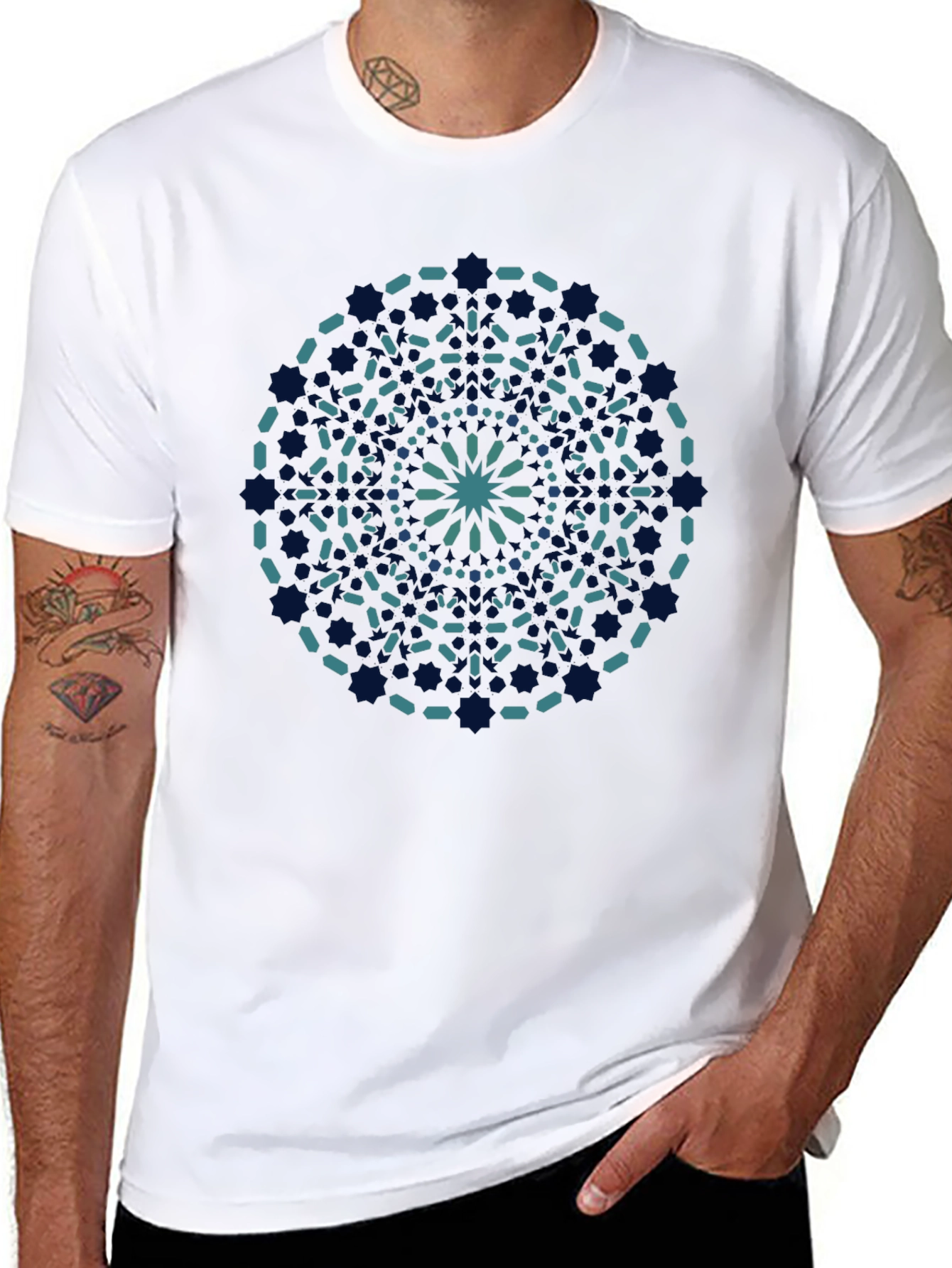 Geometric Mandala Print Black T-Shirt