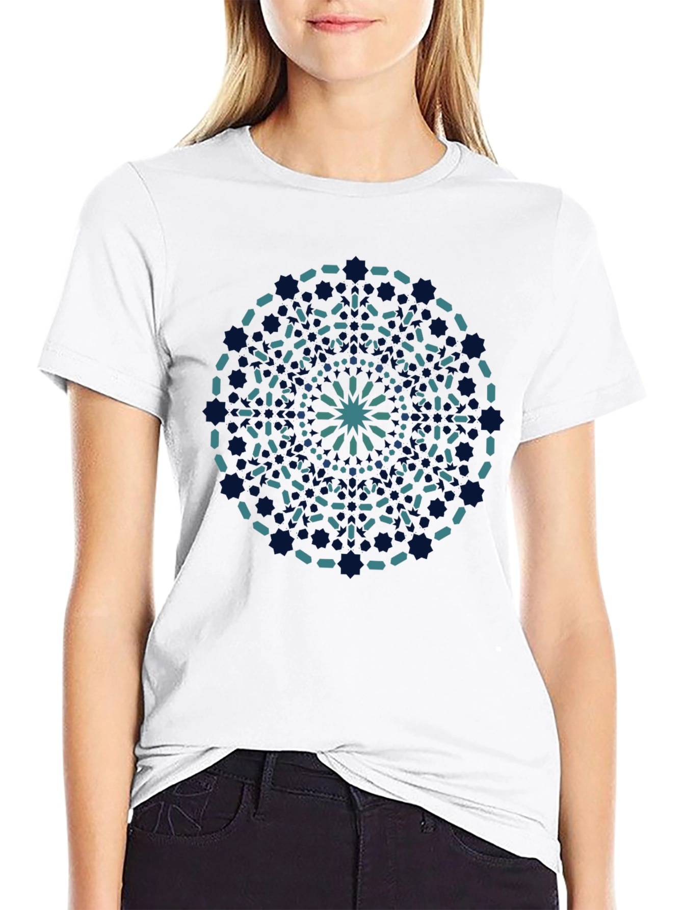 Geometric Mandala Print Black T-Shirt