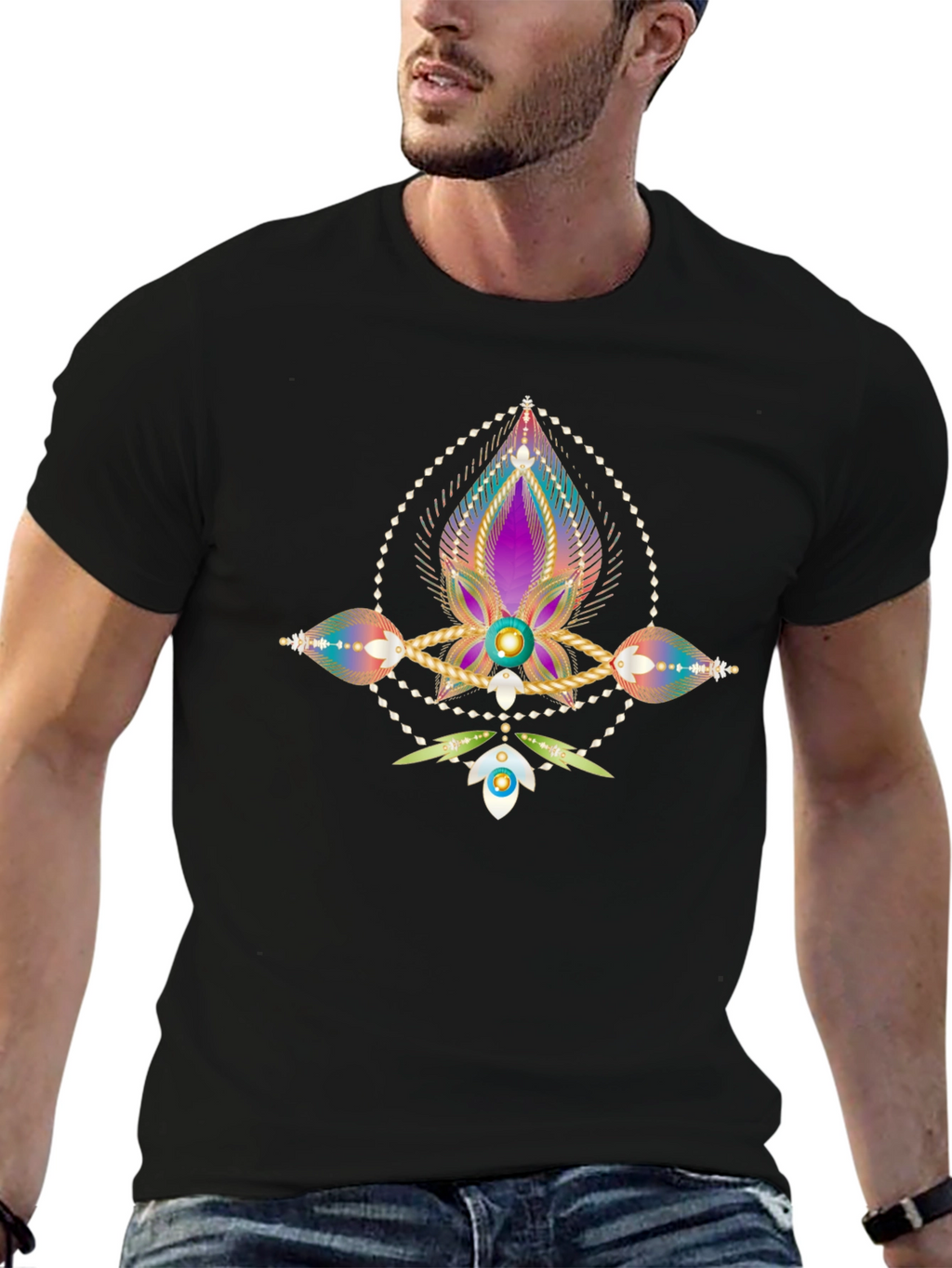 Mystic Bloom Graphic Tee - Black Cotton Blend Shirt
