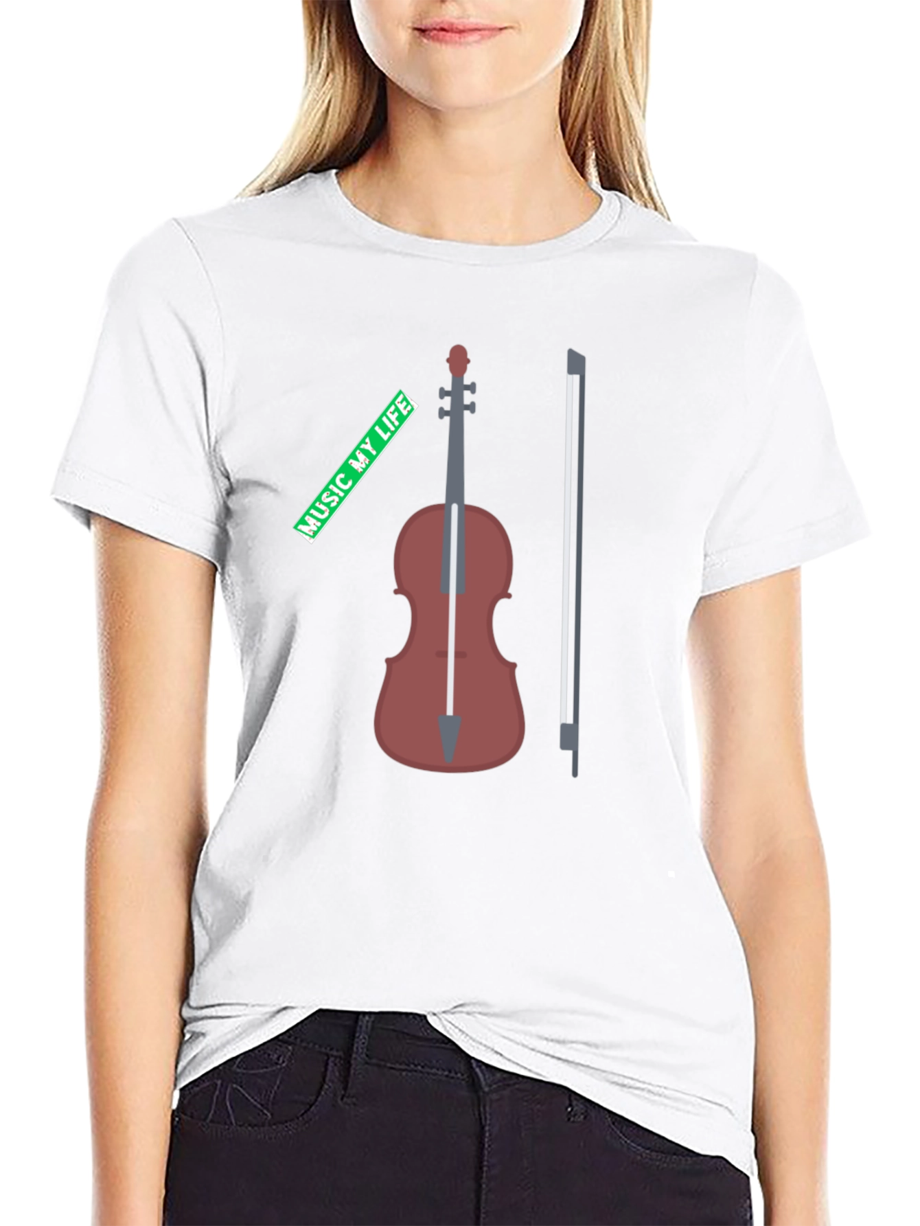 Music My Life Violin Graphic Tee - Black