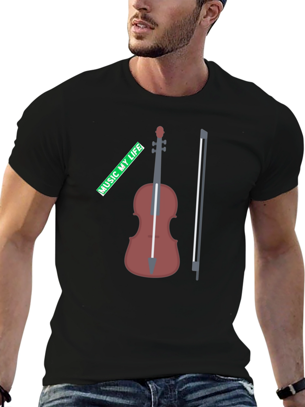 Music My Life Violin Graphic Tee - Black