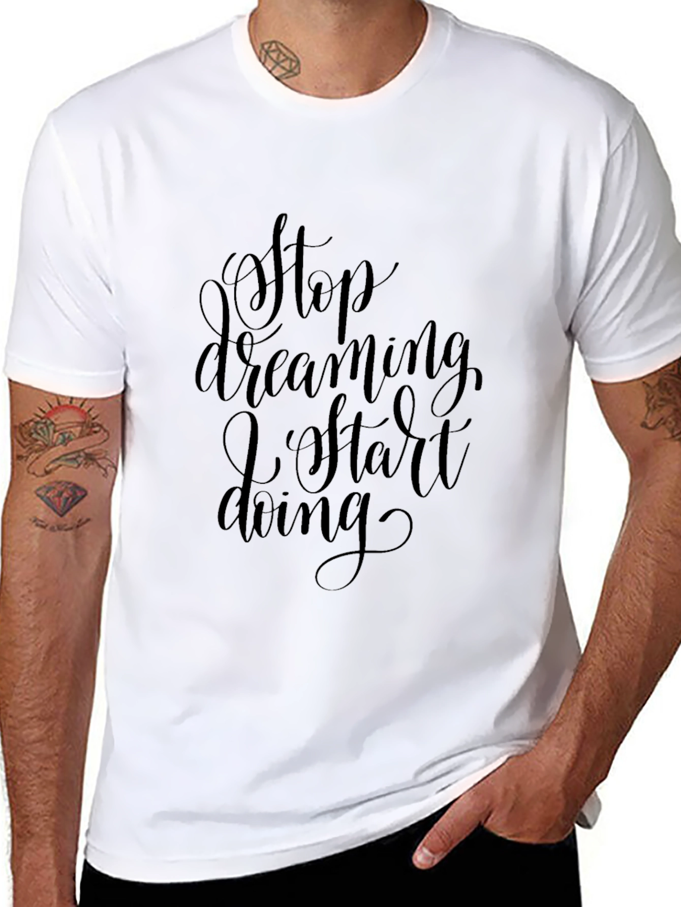 Mens Black Stop Dreaming Start Doing Graphic Tee