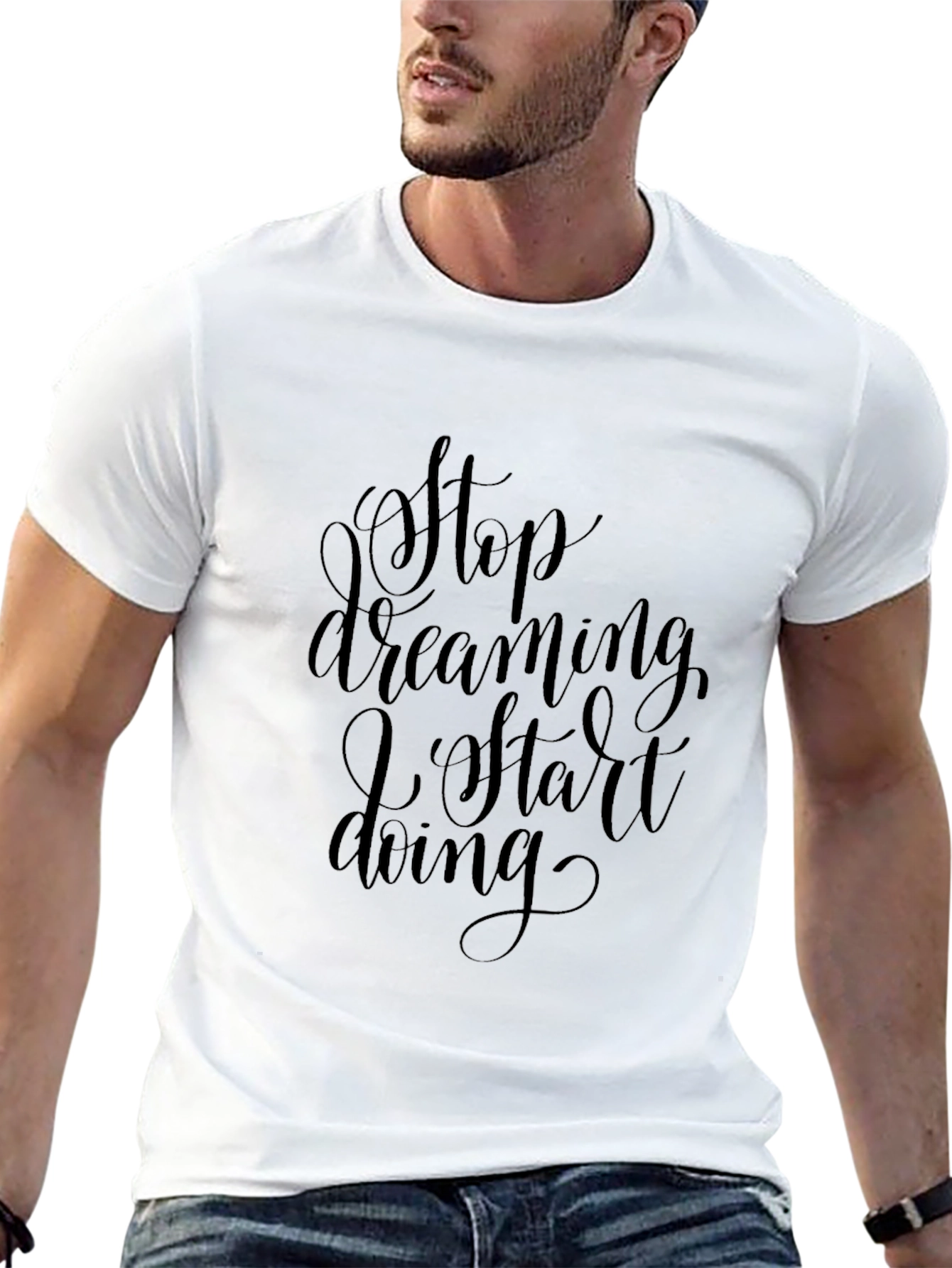 Mens Black Stop Dreaming Start Doing Graphic Tee