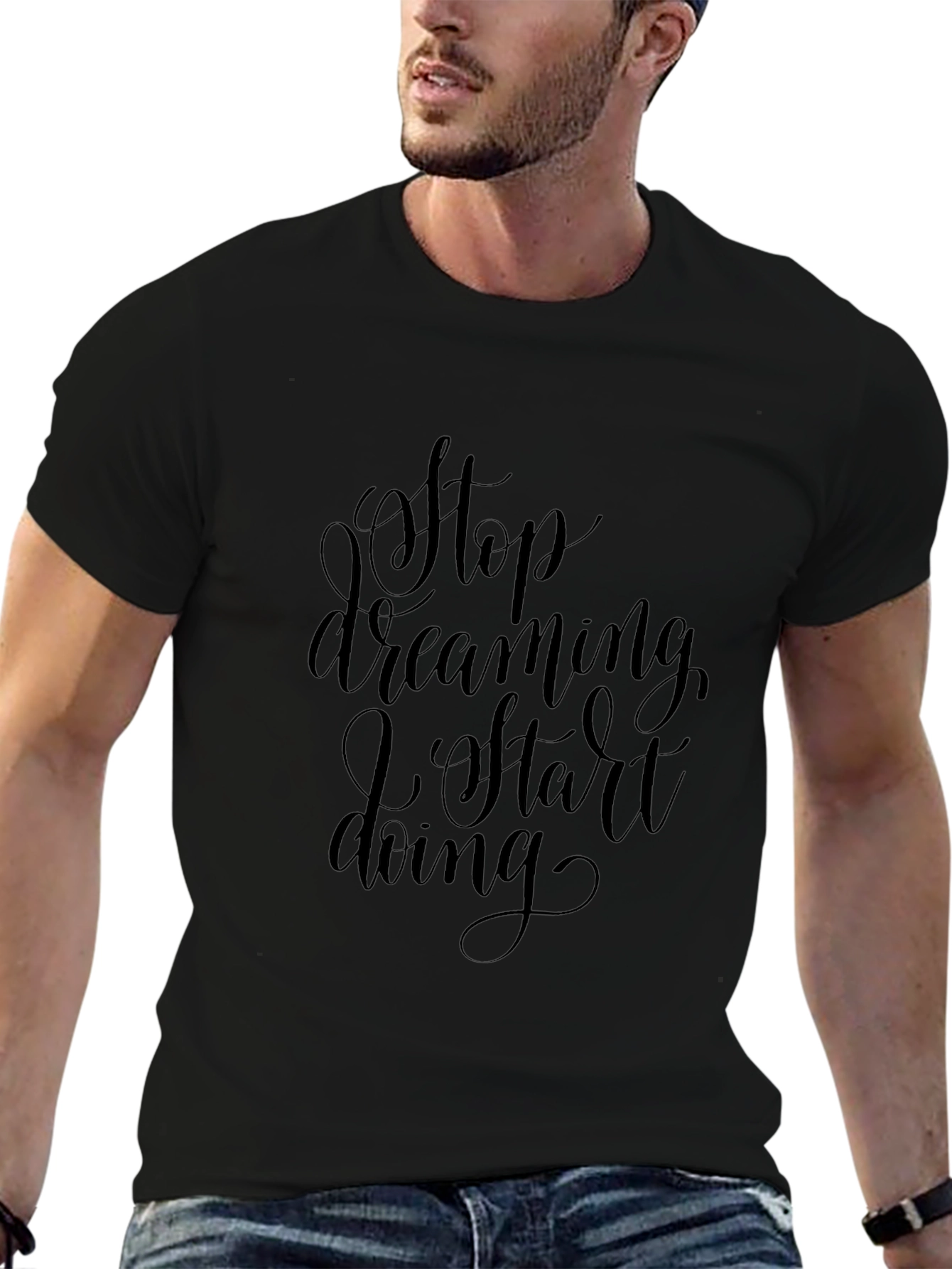 Mens Black Stop Dreaming Start Doing Graphic Tee