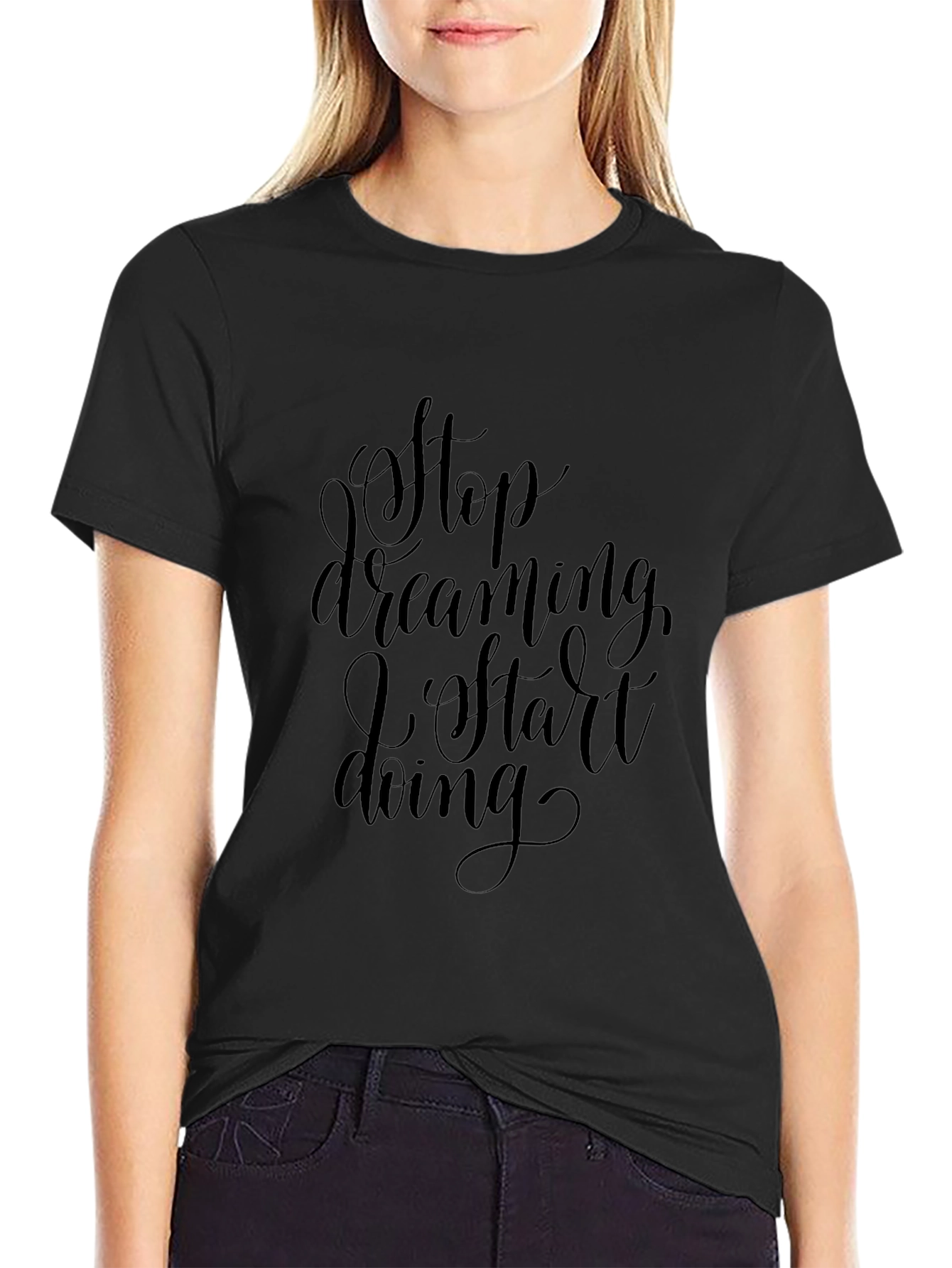 Mens Black Stop Dreaming Start Doing Graphic Tee