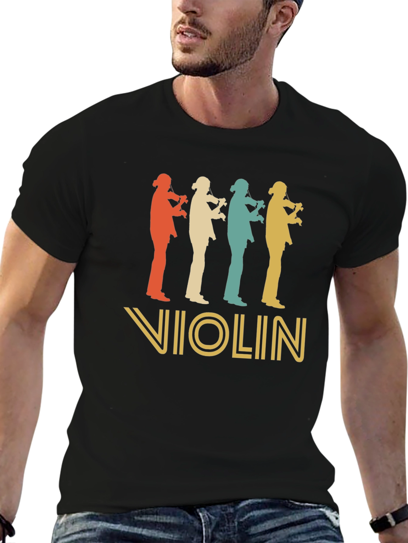 Retro Violinist Silhouette Graphic T-Shirt