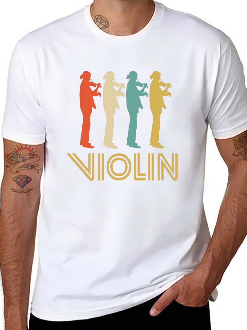 Retro Violinist Silhouette Graphic T-Shirt