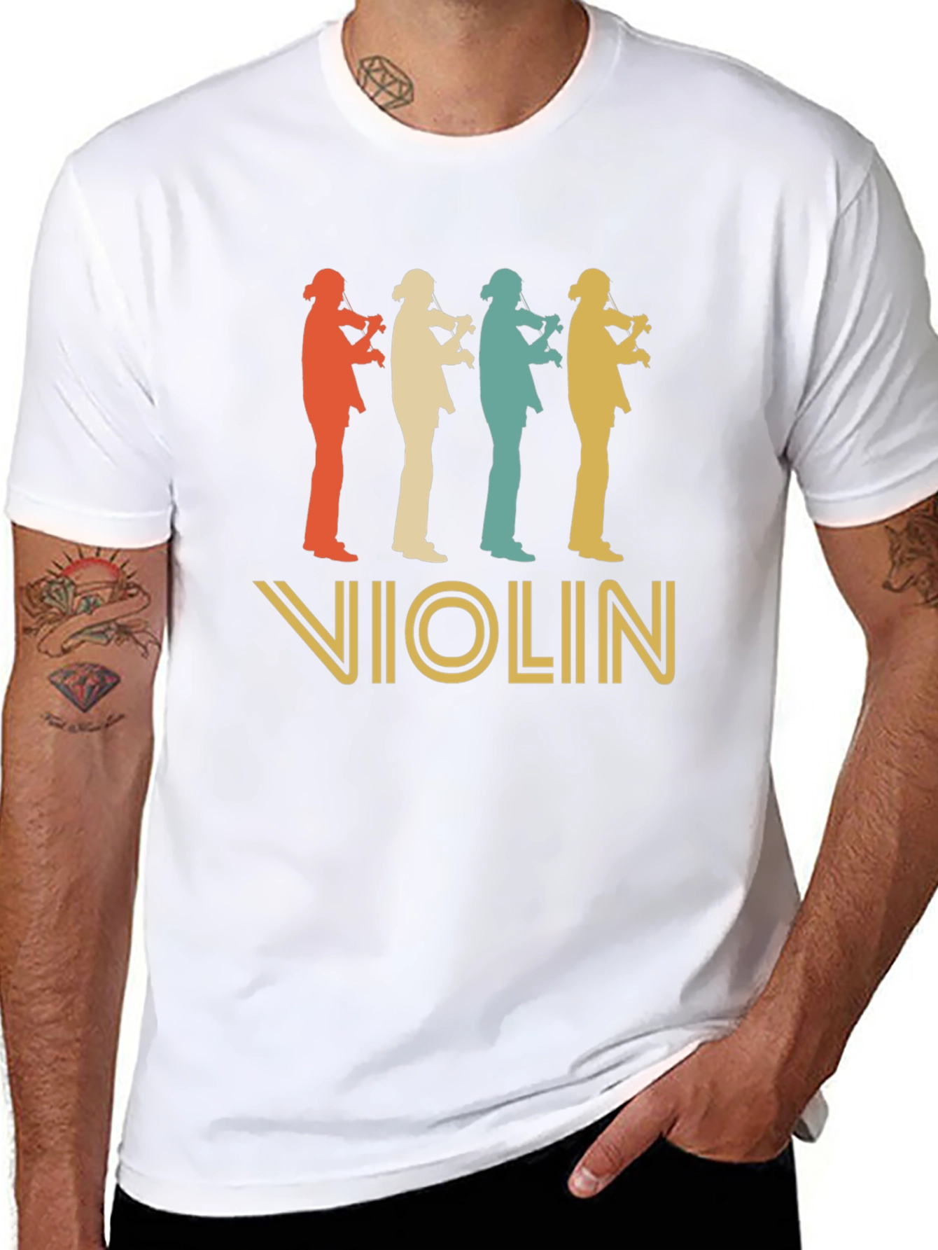Retro Violinist Silhouette Graphic T-Shirt