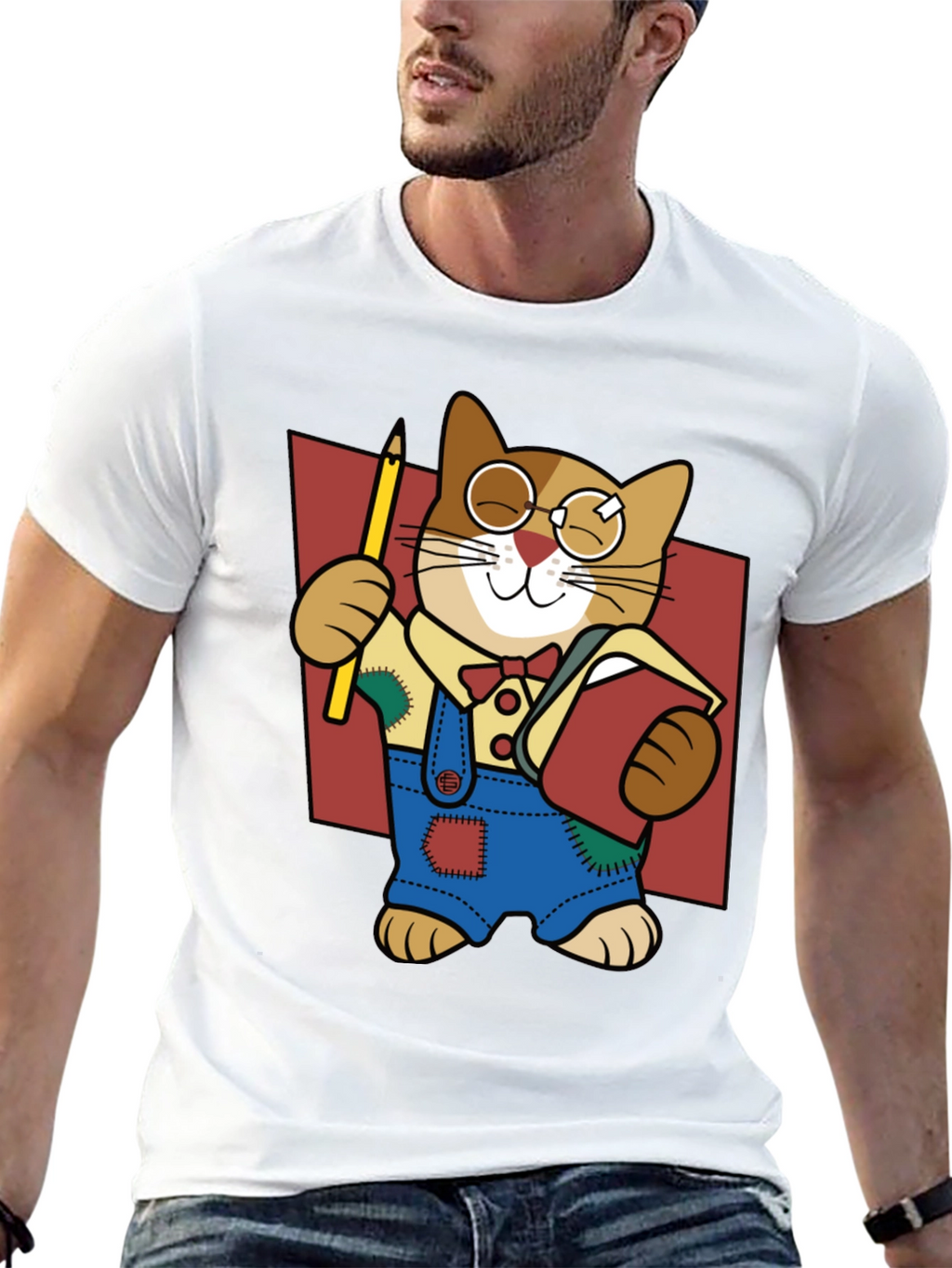 Quirky Cartoon Cat Graphic Tee - Black
