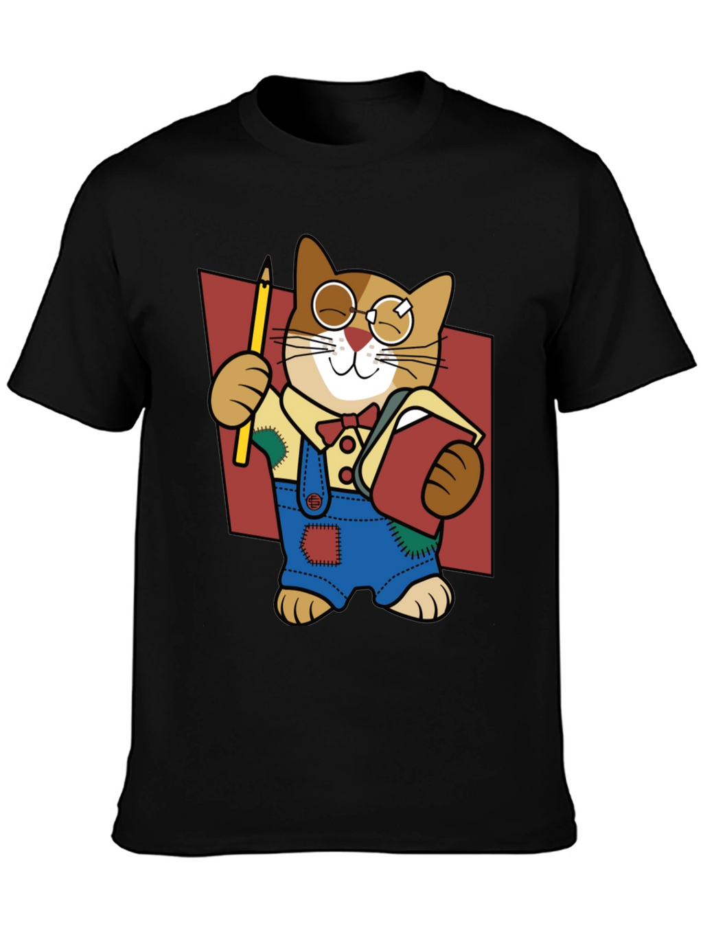 Quirky Cartoon Cat Graphic Tee - Black