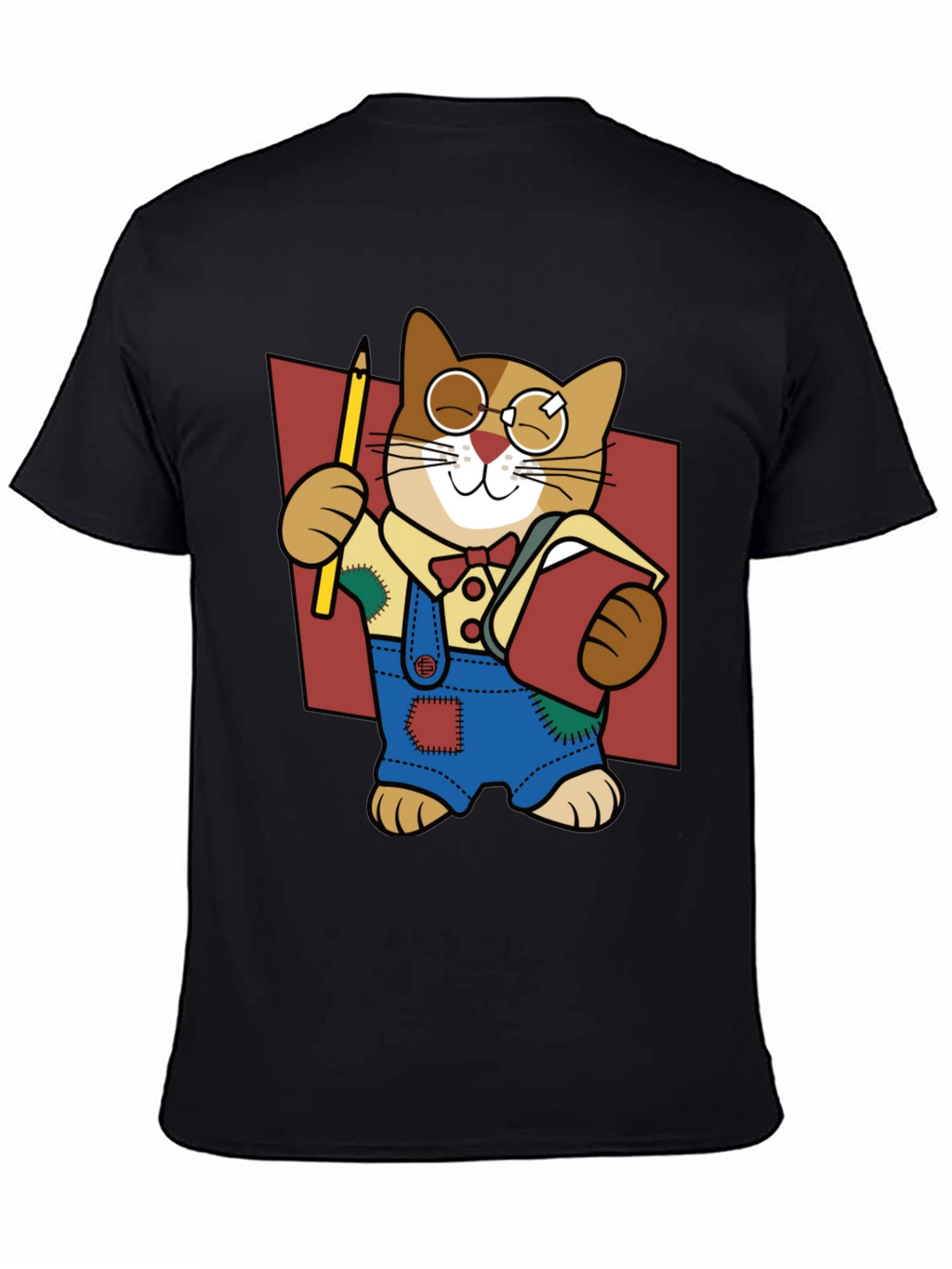 Quirky Cartoon Cat Graphic Tee - Black