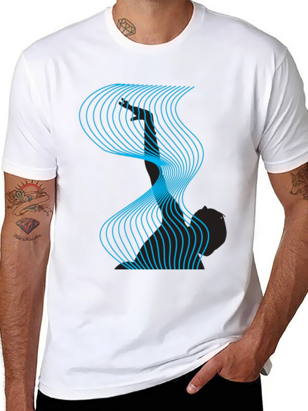 Abstract Wave Graphic Black T-Shirt