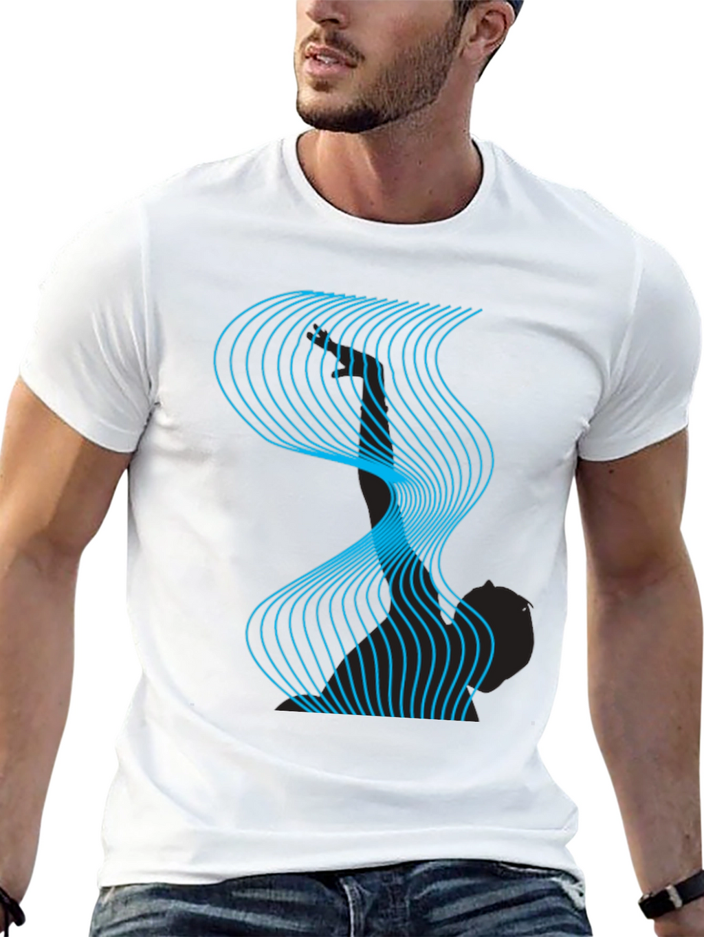 Abstract Wave Graphic Black T-Shirt