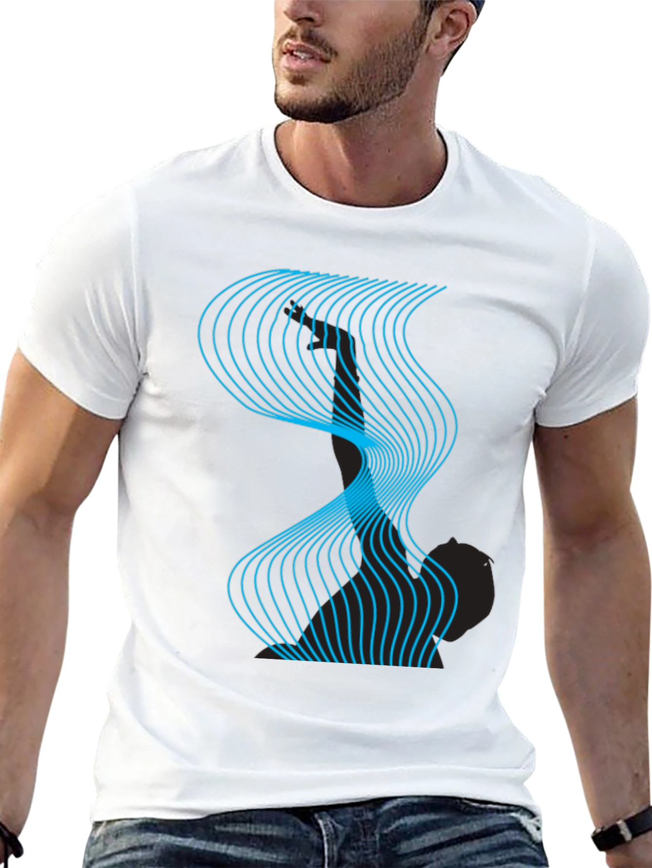 Abstract Wave Graphic Black T-Shirt