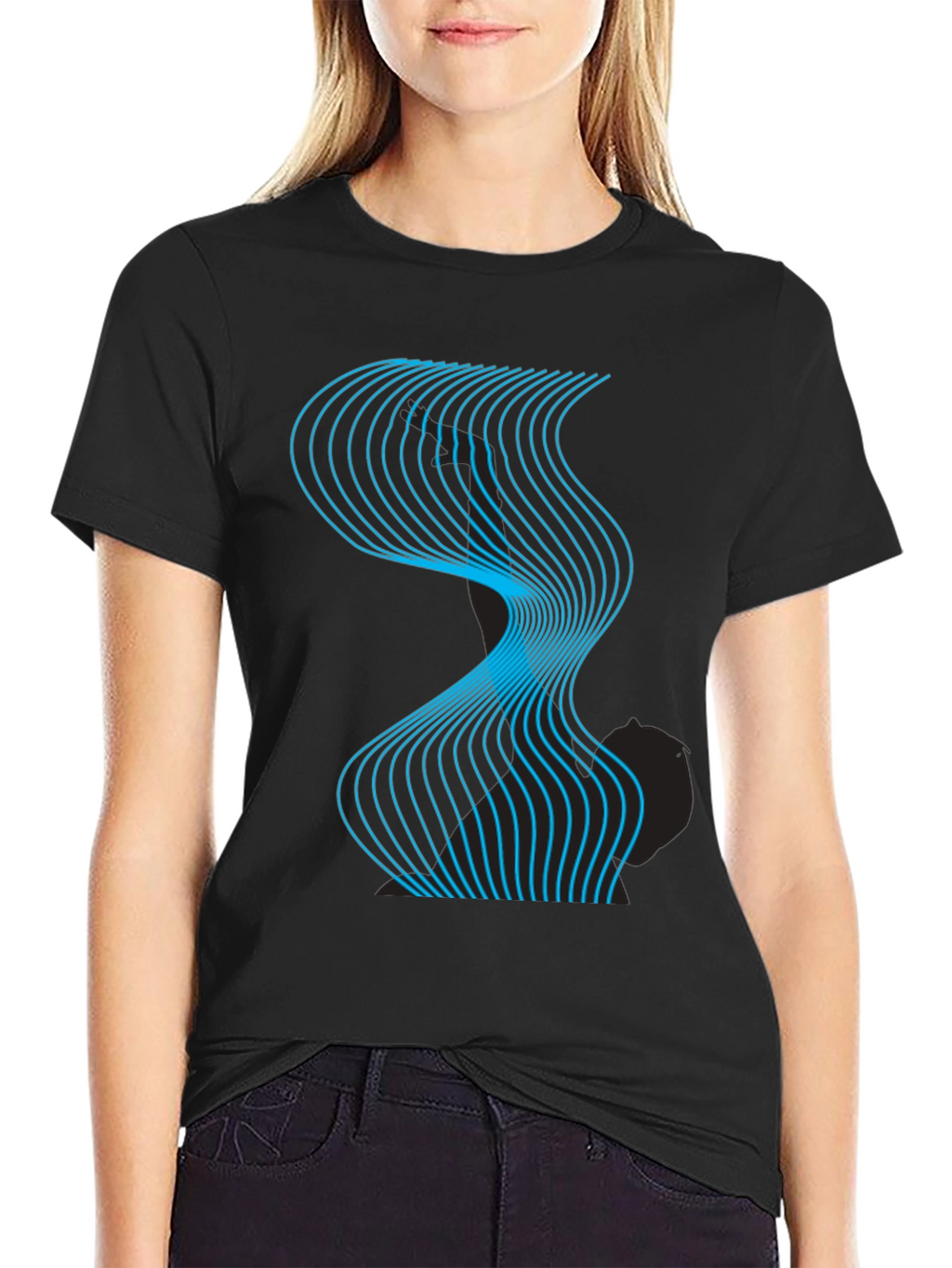 Abstract Wave Graphic Black T-Shirt