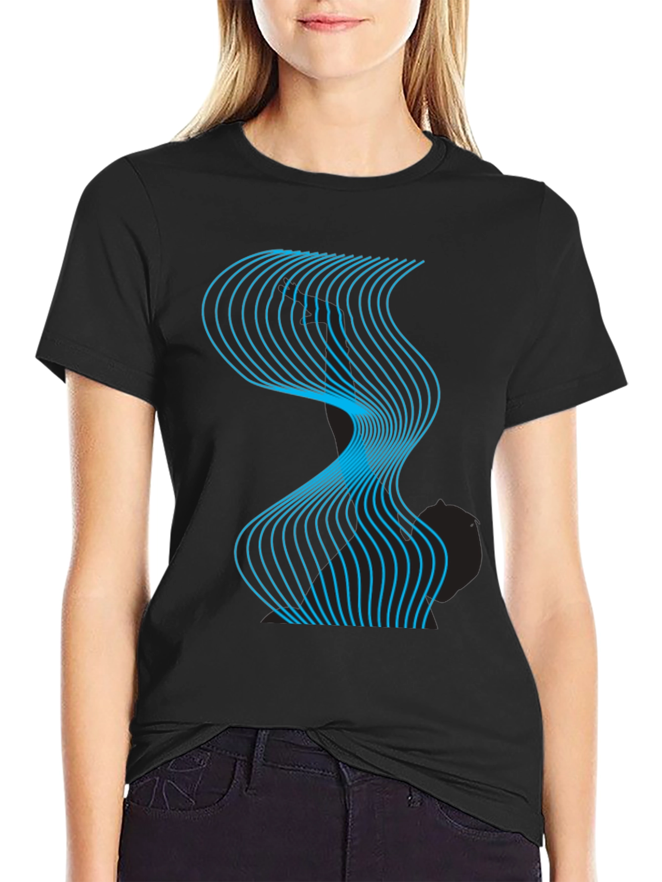 Abstract Wave Graphic Black T-Shirt