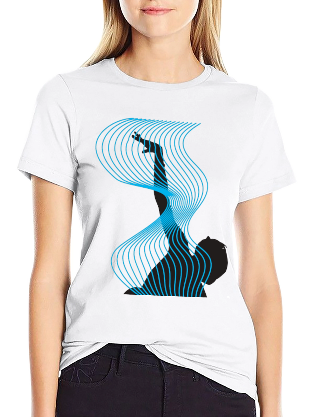Abstract Wave Graphic Black T-Shirt