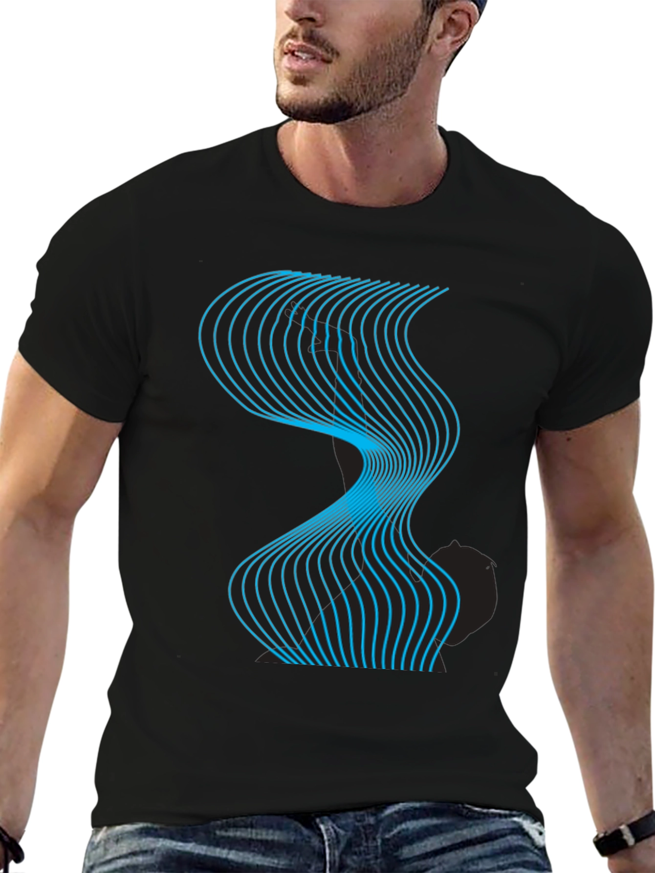 Abstract Wave Graphic Black T-Shirt