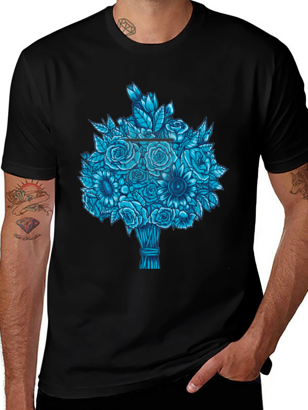 Blue Bouquet Graphic Tee - Unique Floral Design