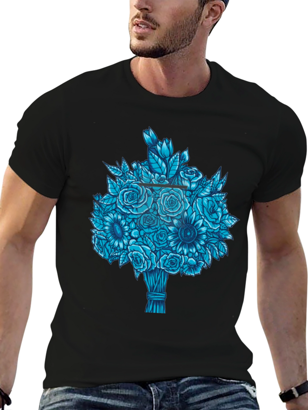 Blue Bouquet Graphic Tee - Unique Floral Design