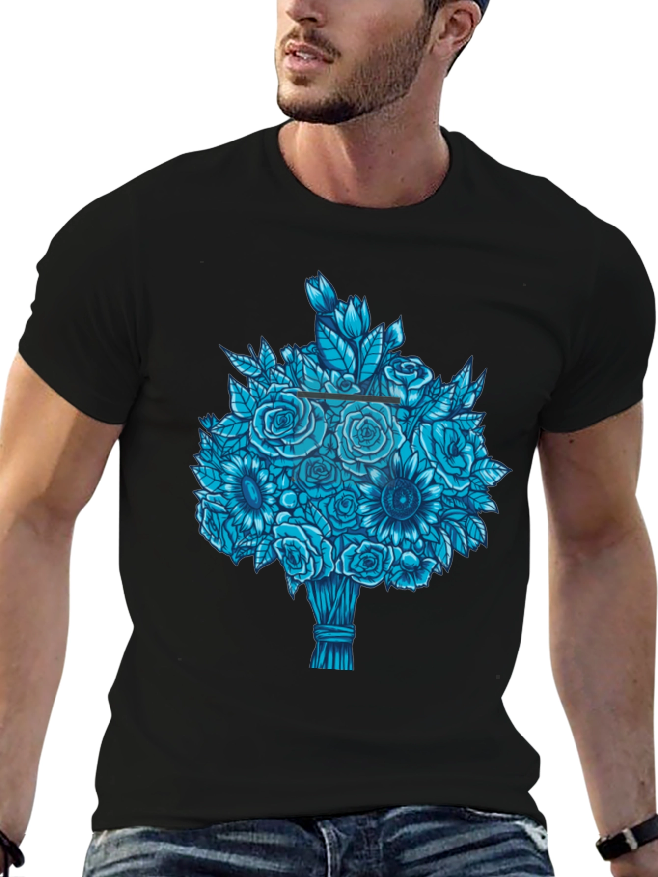 Blue Bouquet Graphic Tee - Unique Floral Design