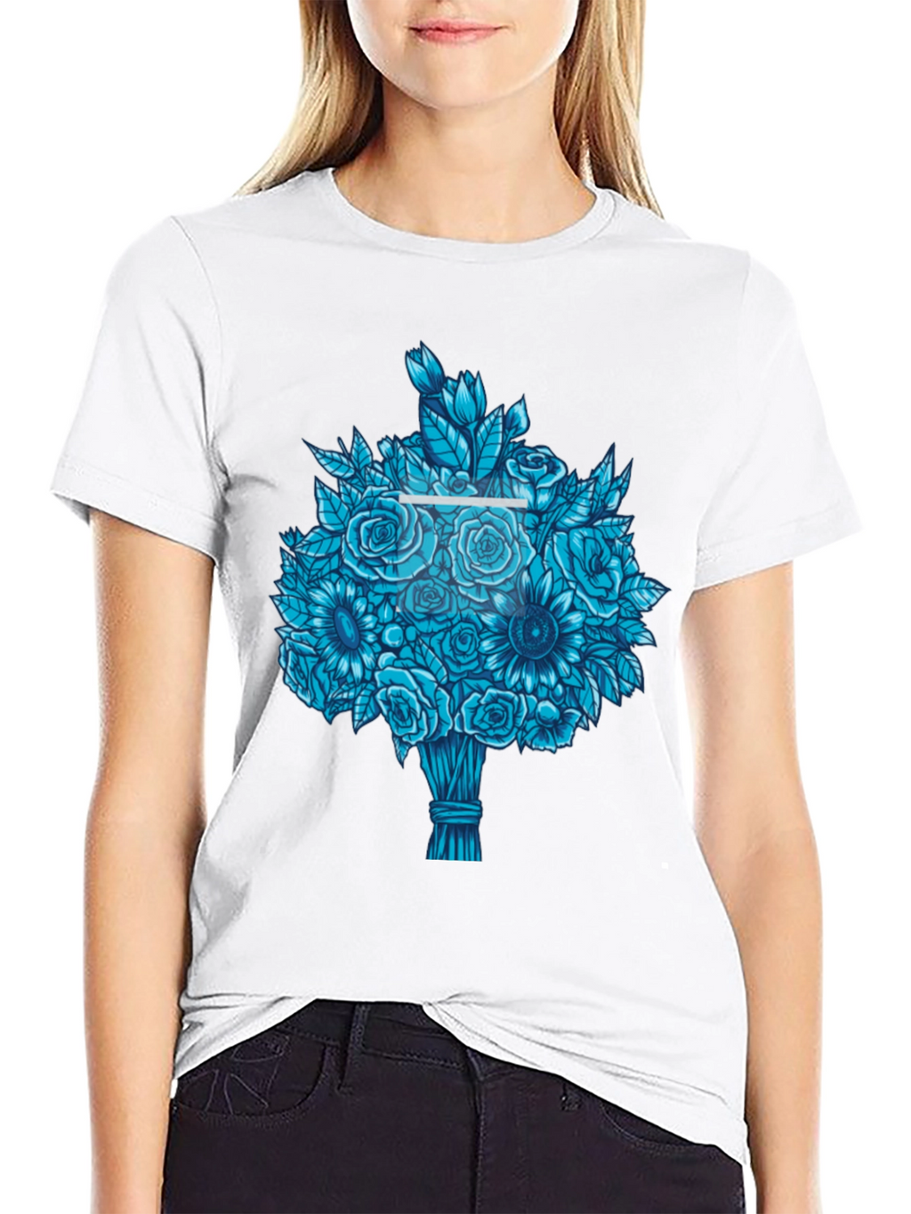 Blue Bouquet Graphic Tee - Unique Floral Design