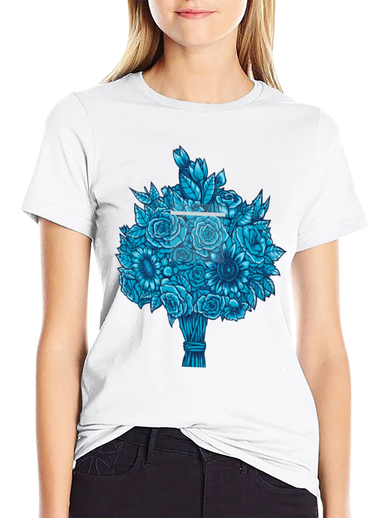 Blue Bouquet Graphic Tee - Unique Floral Design