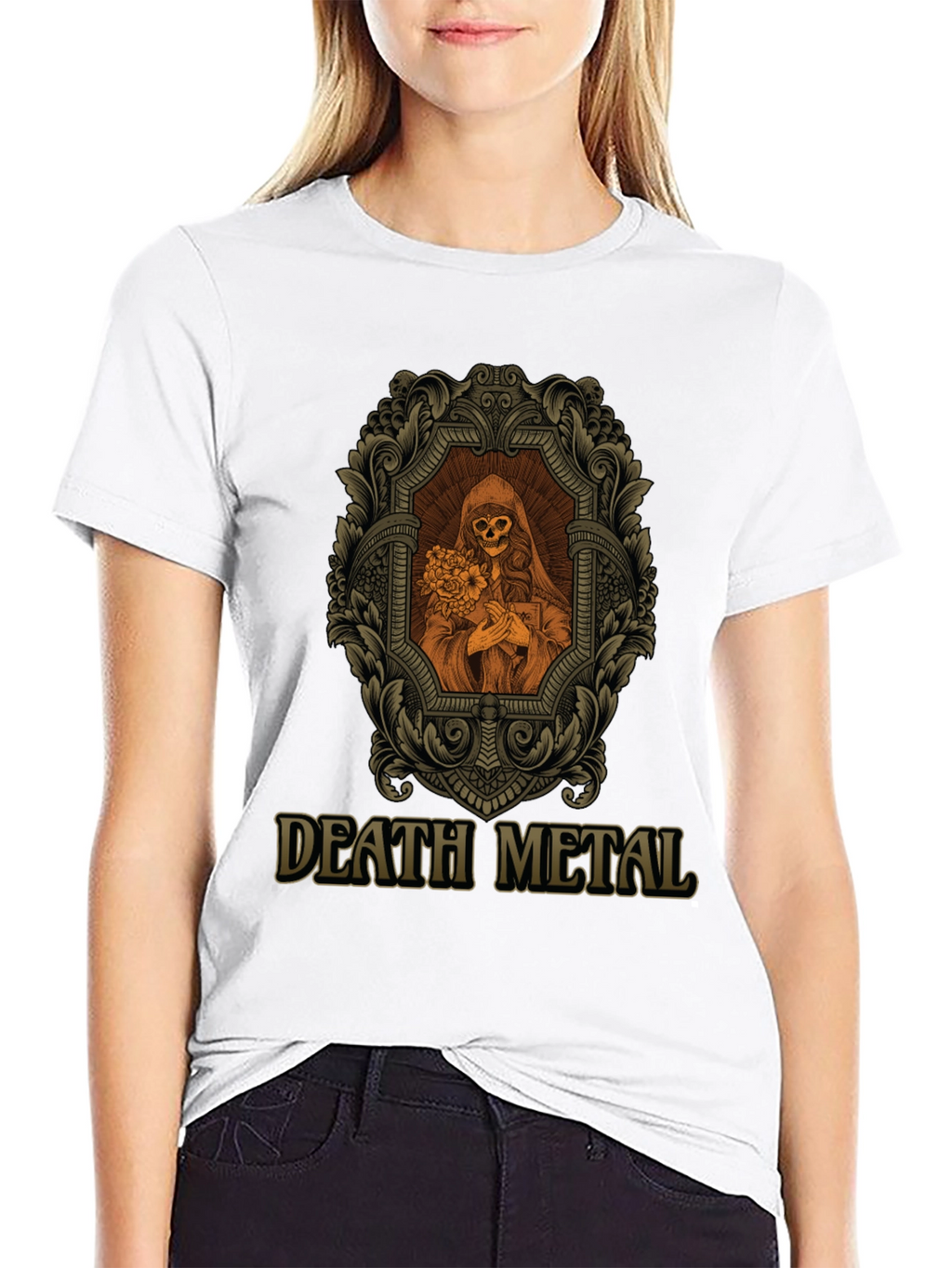 Death Metal Graphic Tee - Skull & Flowers