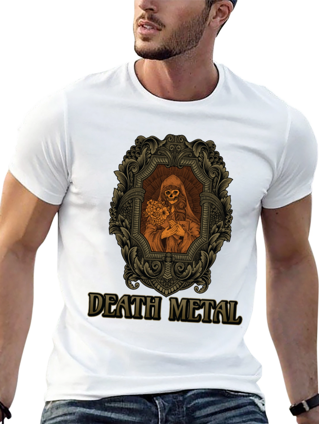 Death Metal Graphic Tee - Skull & Flowers