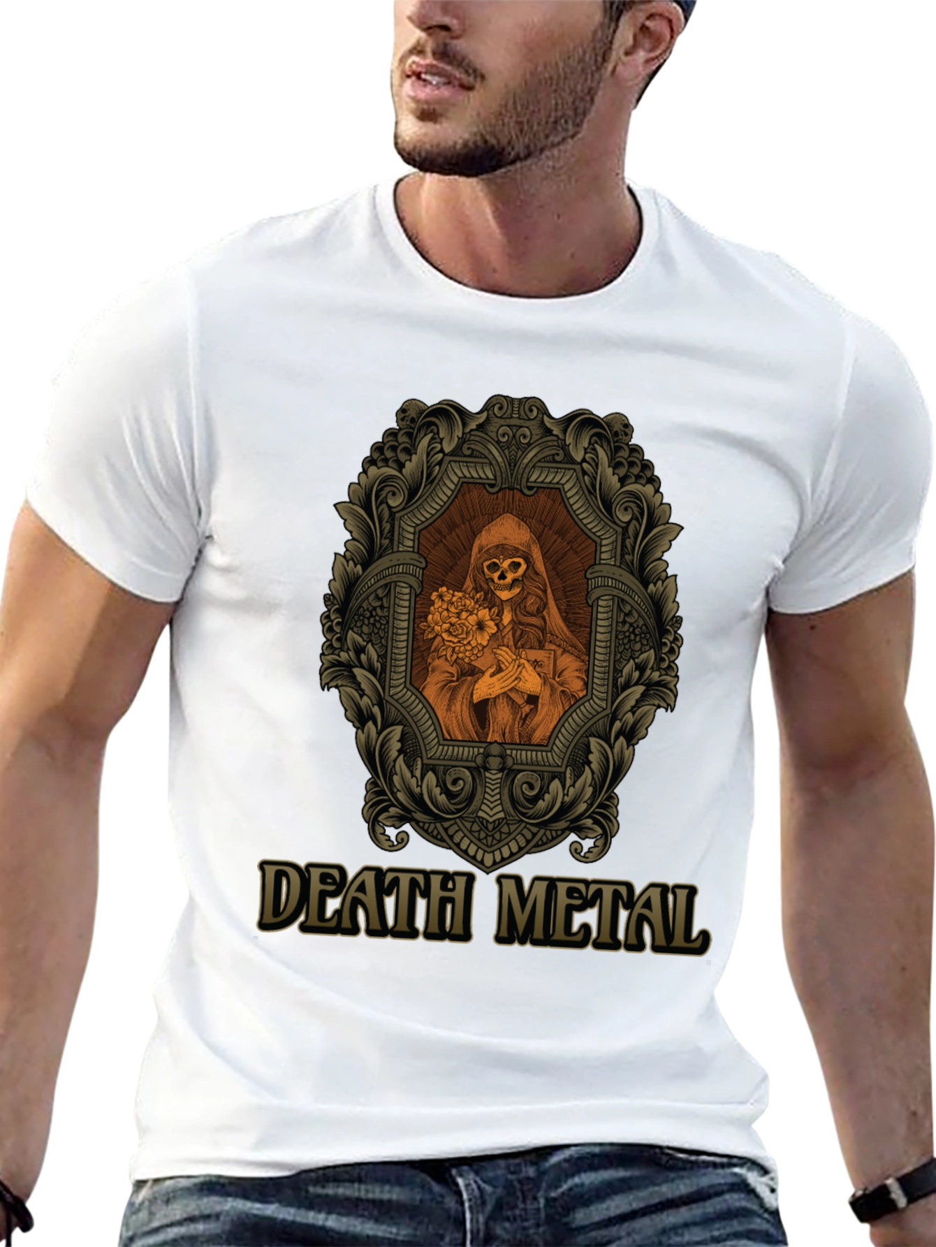Death Metal Graphic Tee - Skull & Flowers
