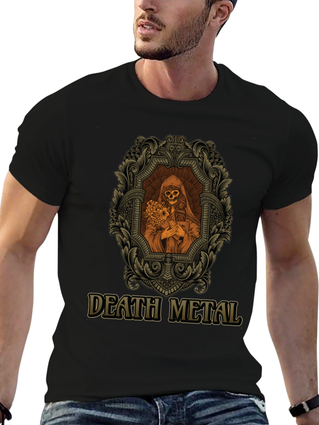 Death Metal Graphic Tee - Skull & Flowers