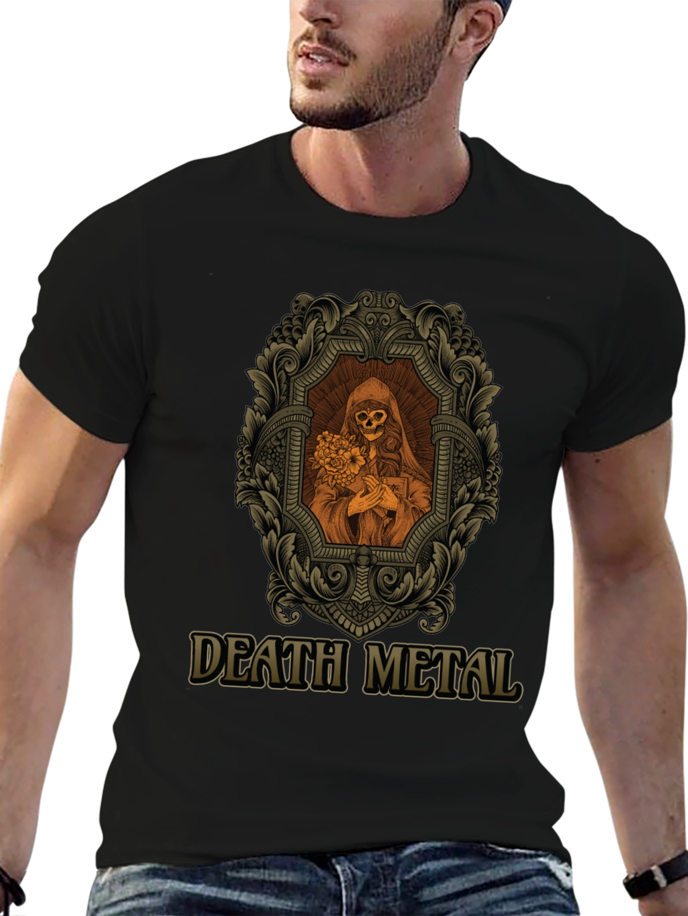 Death Metal Graphic Tee - Skull & Flowers