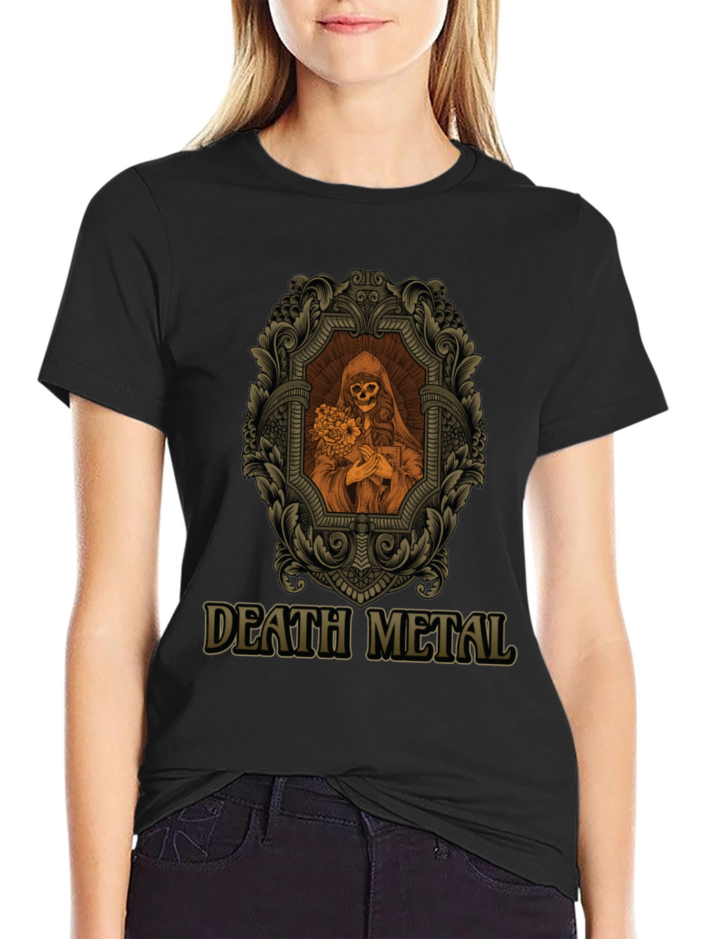 Death Metal Graphic Tee - Skull & Flowers