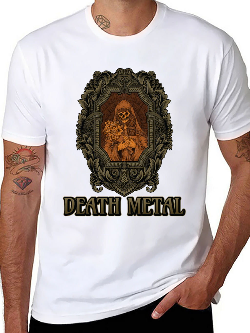 Death Metal Graphic Tee - Skull & Flowers