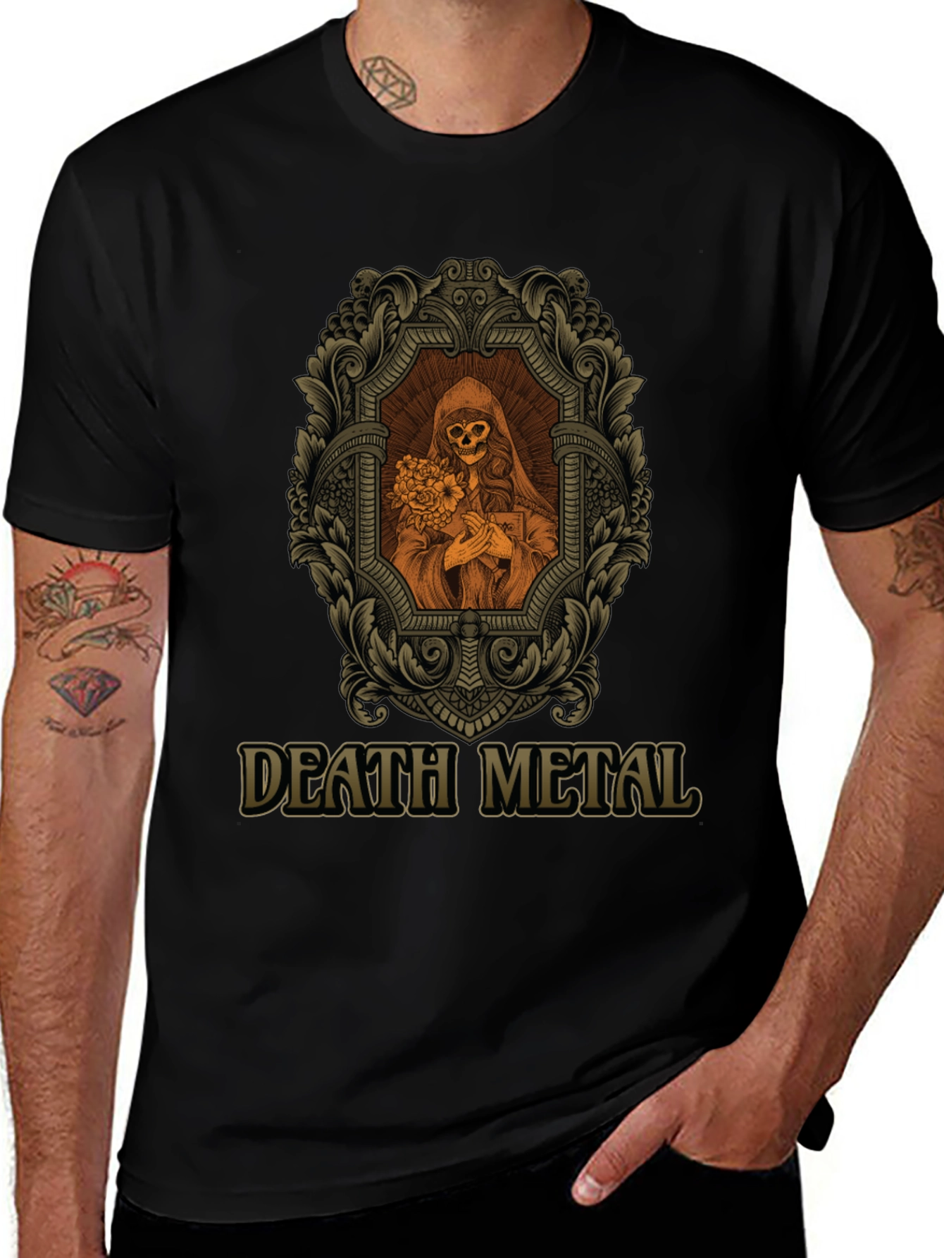 Death Metal Graphic Tee - Skull & Flowers