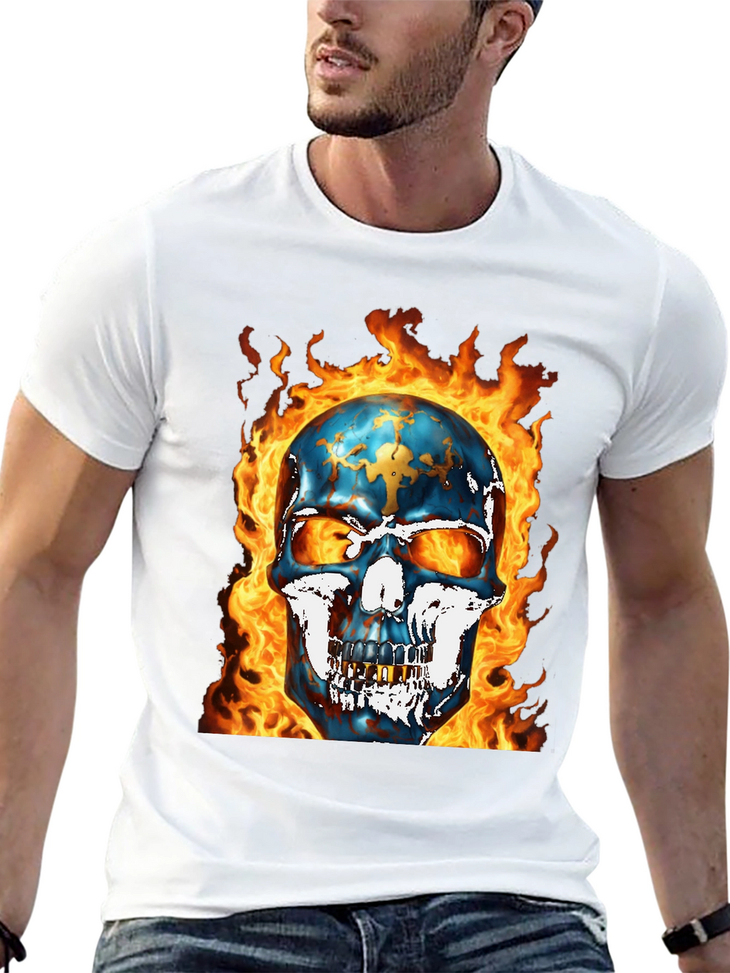 Fiery Skull Graphic Tee - Bold & Edgy Design