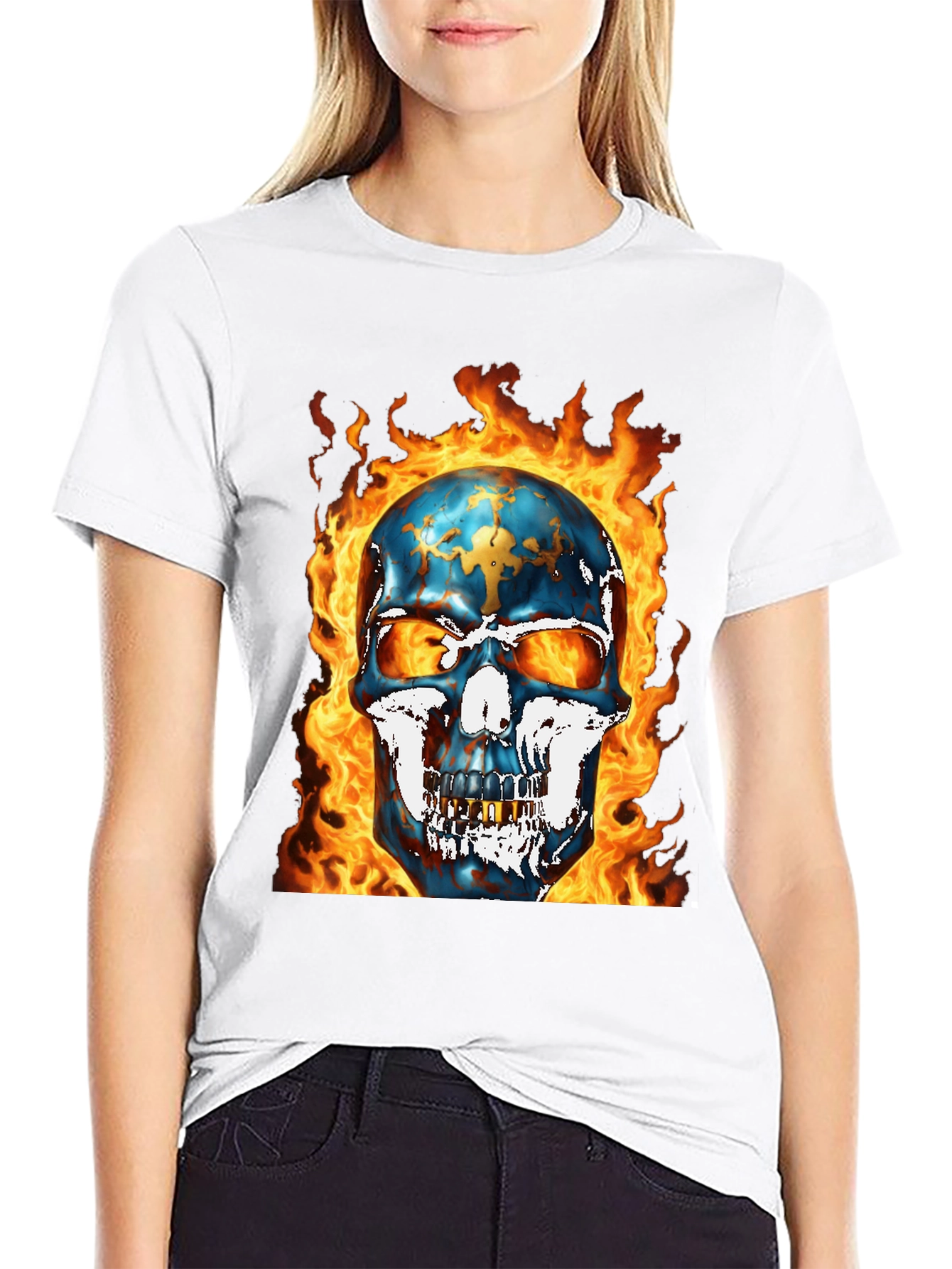 Fiery Skull Graphic Tee - Bold & Edgy Design