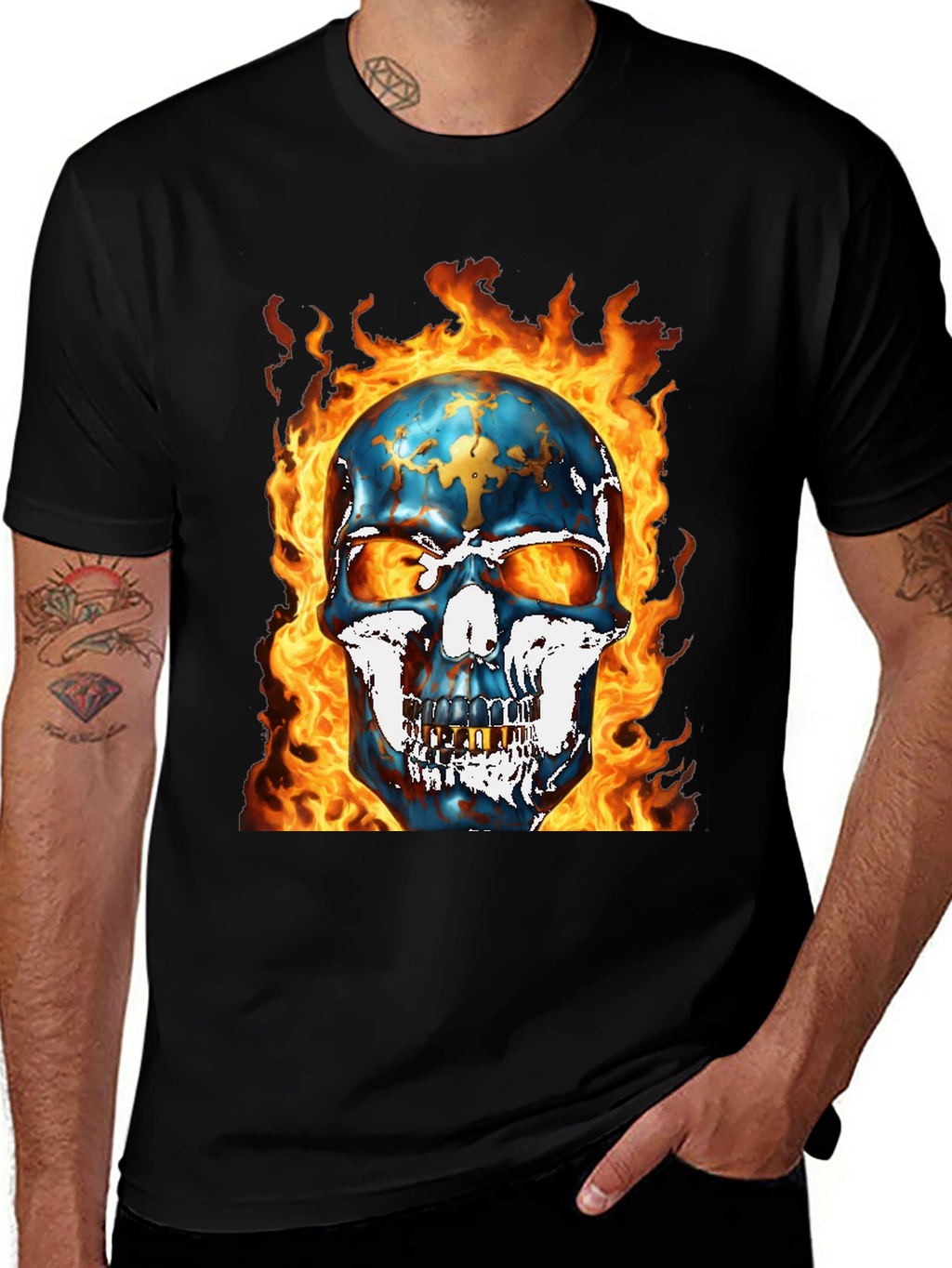Fiery Skull Graphic Tee - Bold & Edgy Design