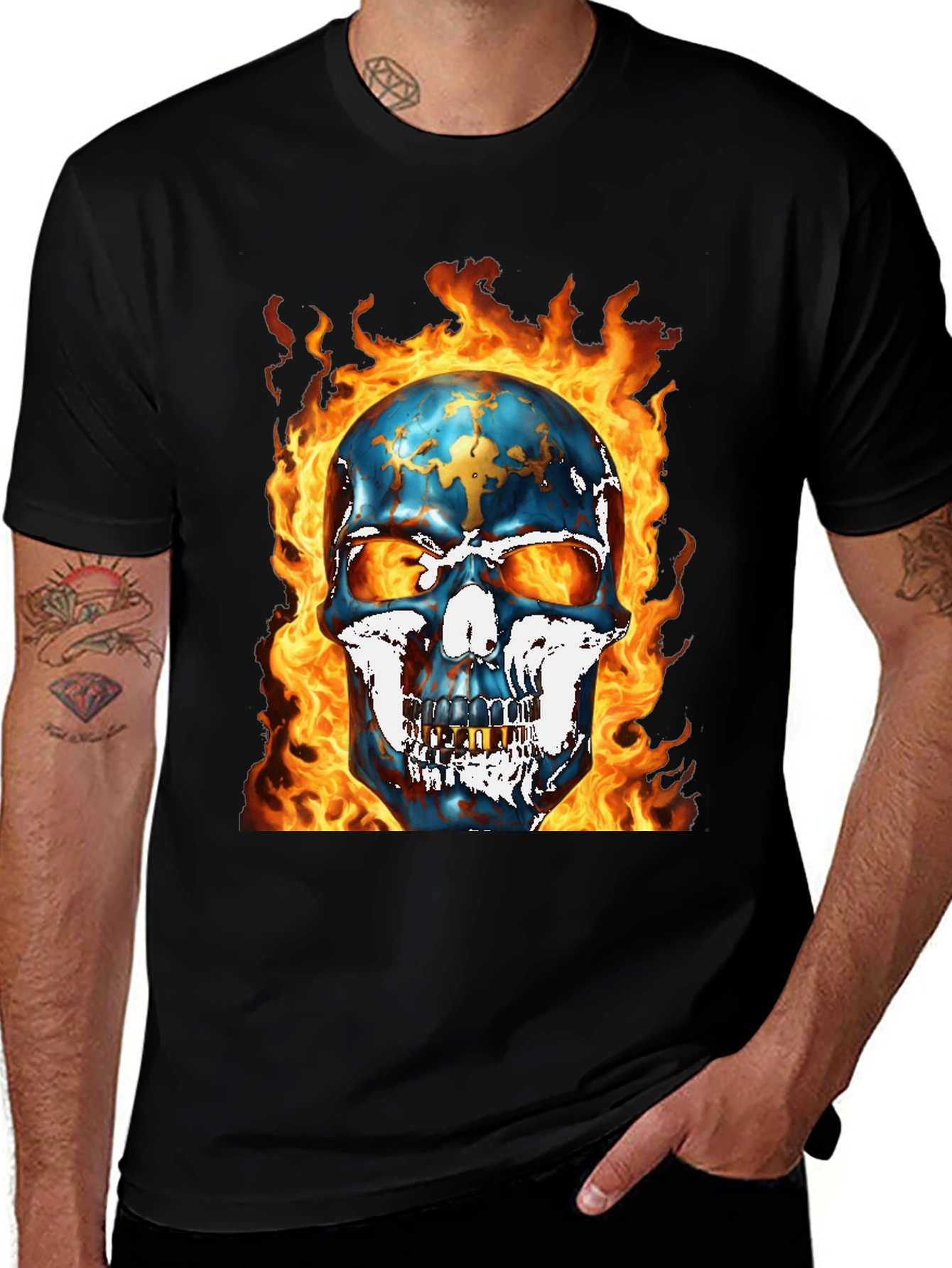 Fiery Skull Graphic Tee - Bold & Edgy Design
