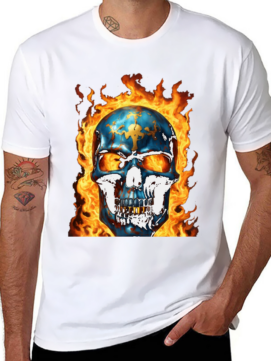 Fiery Skull Graphic Tee - Bold & Edgy Design