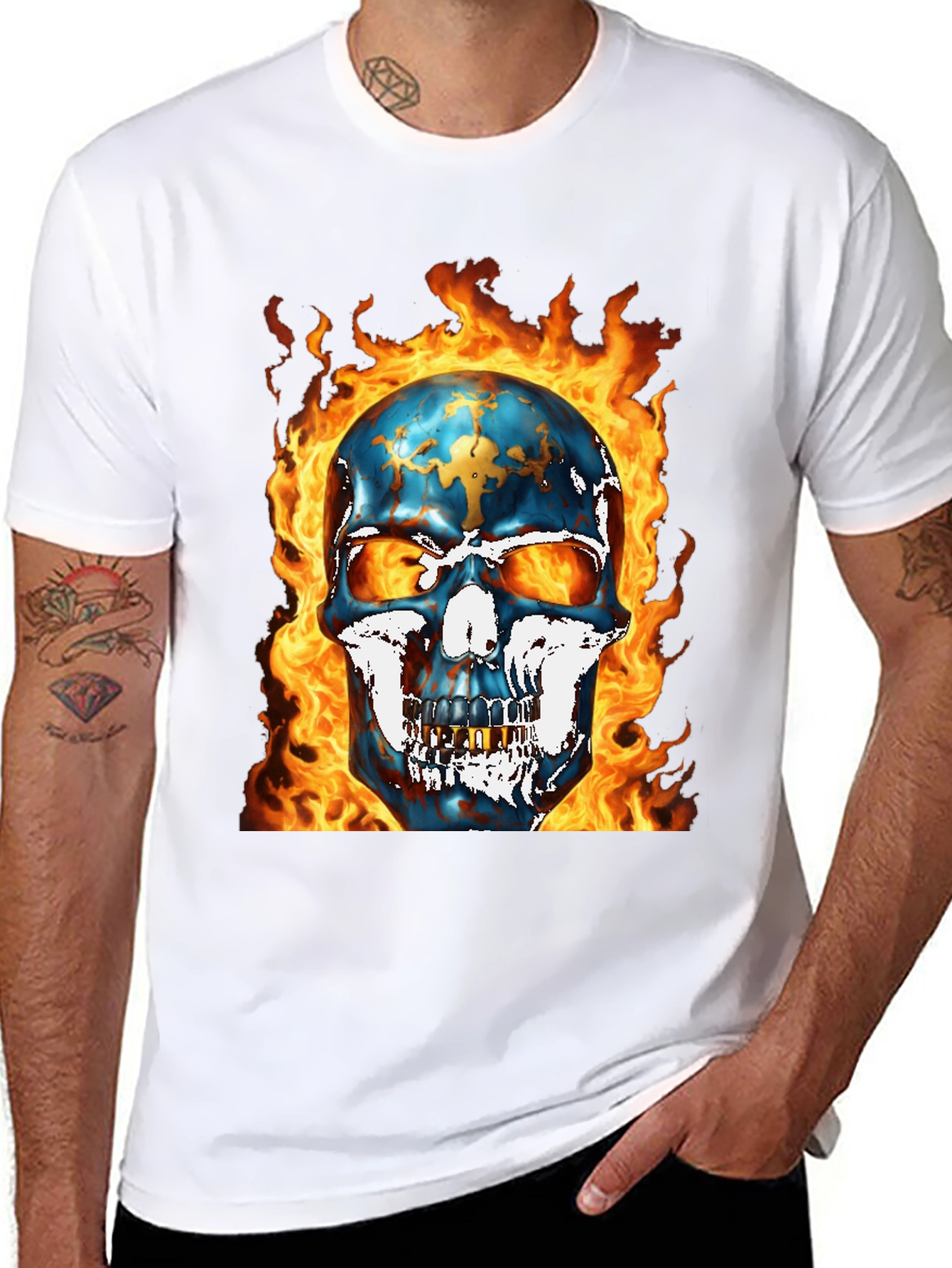 Fiery Skull Graphic Tee - Bold & Edgy Design