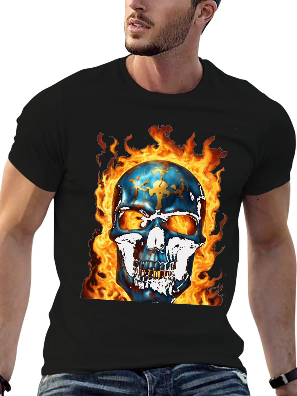 Fiery Skull Graphic Tee - Bold & Edgy Design