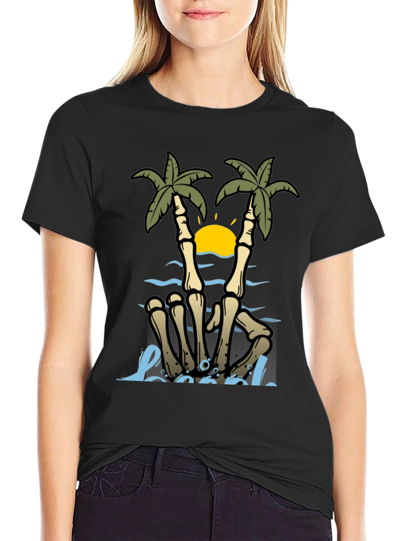 Skeleton Hand Palm Tree Graphic Tee