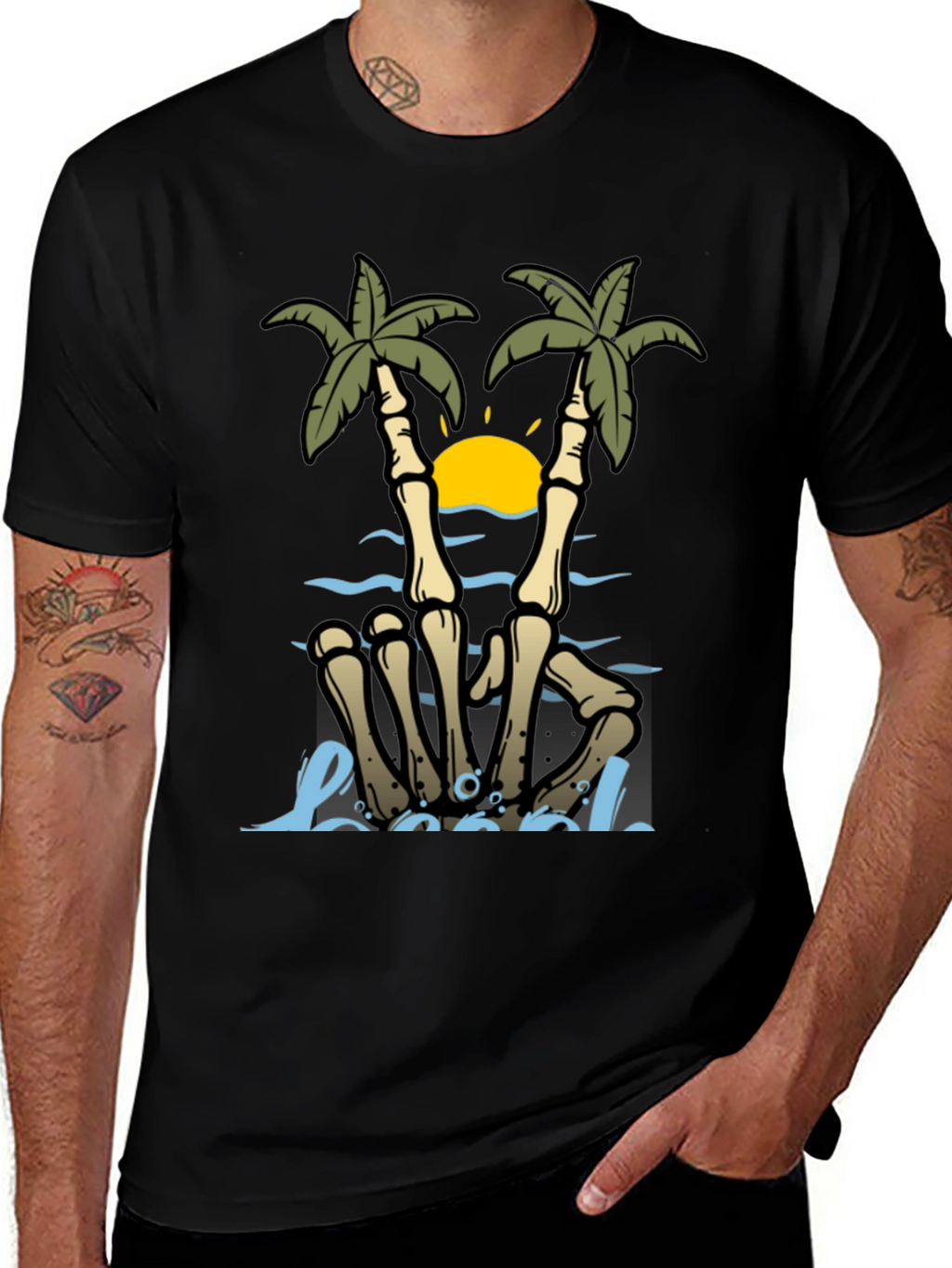 Skeleton Hand Palm Tree Graphic Tee