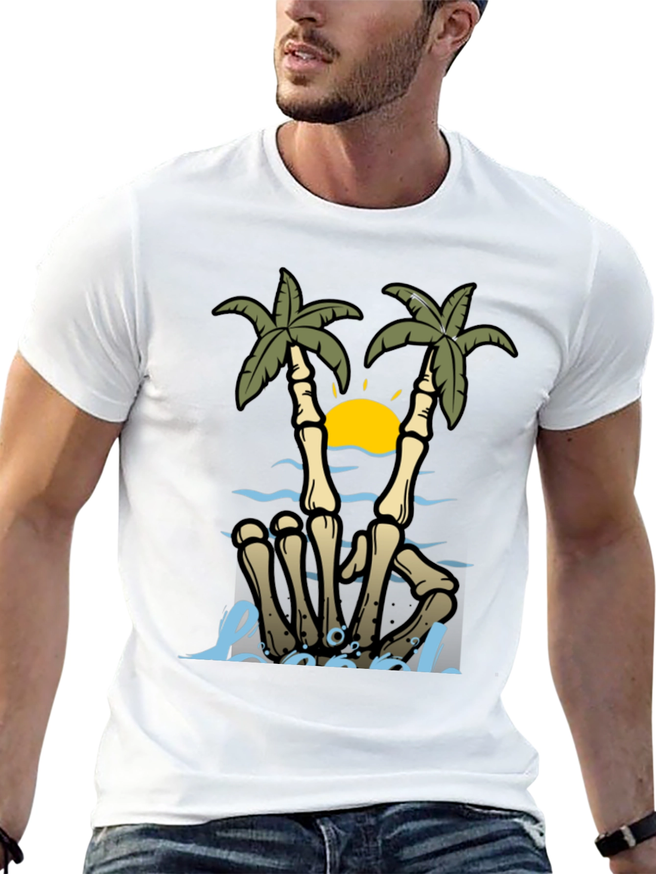 Skeleton Hand Palm Tree Graphic Tee