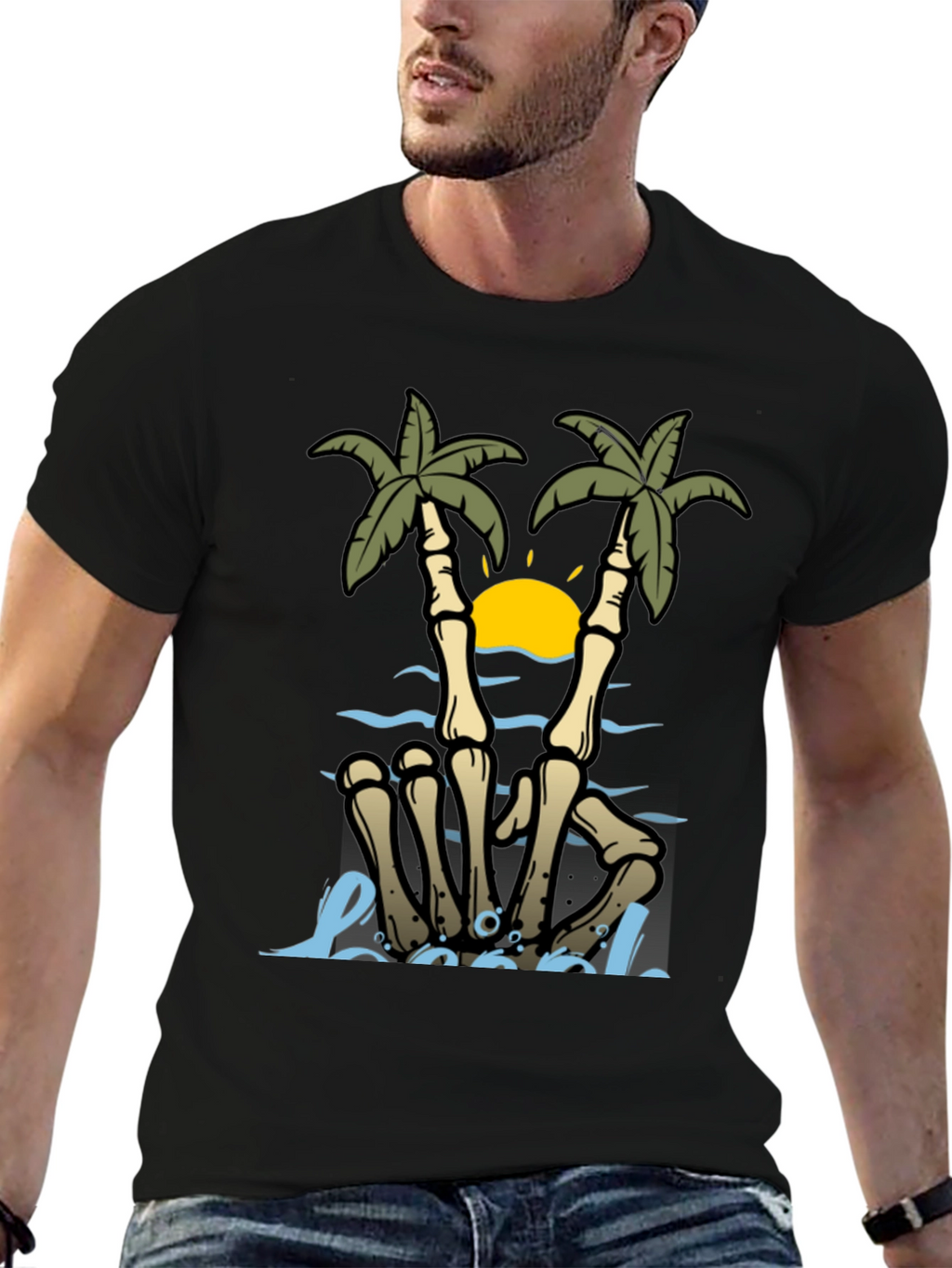 Skeleton Hand Palm Tree Graphic Tee