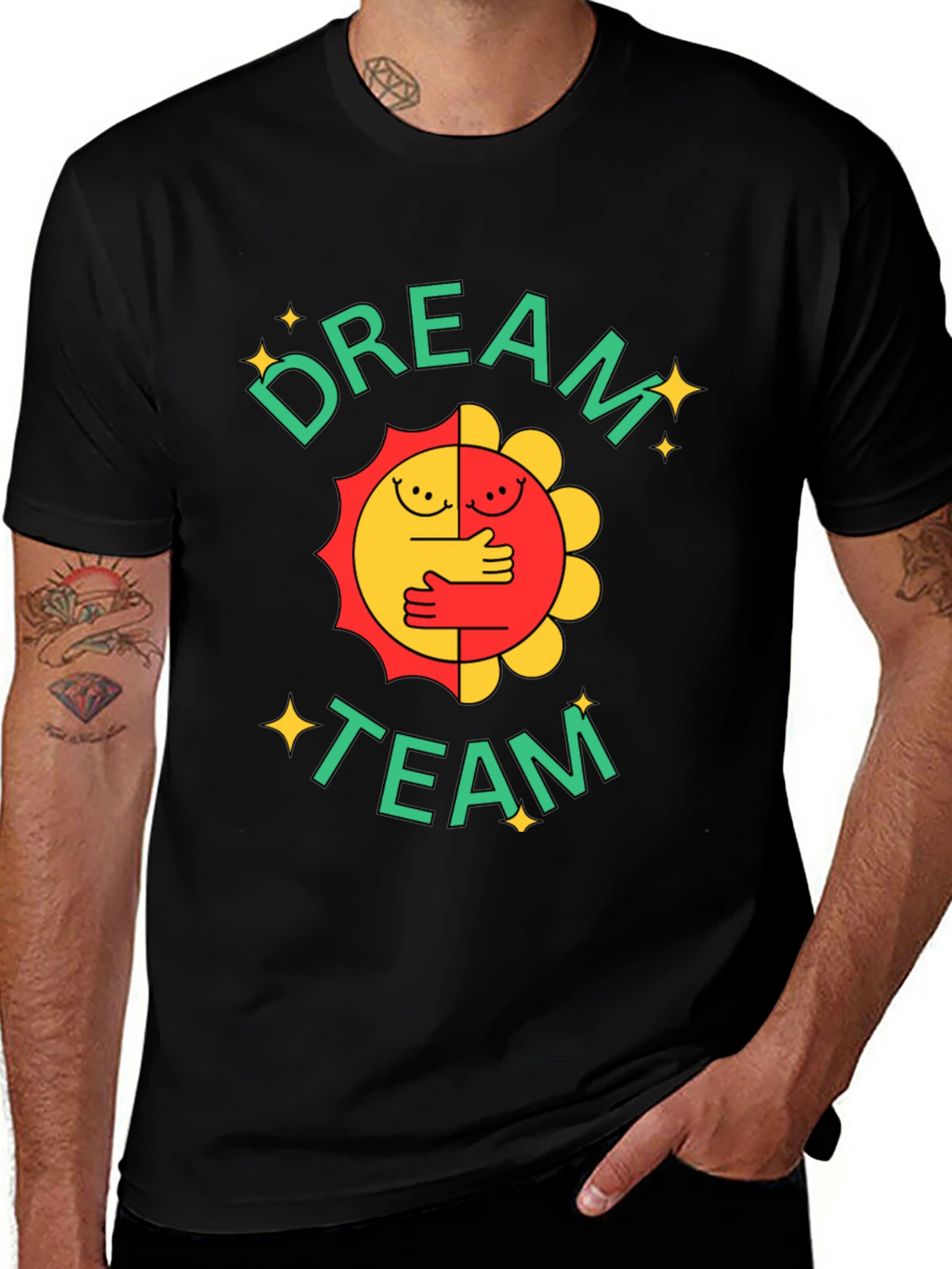 Dream Team Graphic Tee - Black Cotton Blend T-Shirt